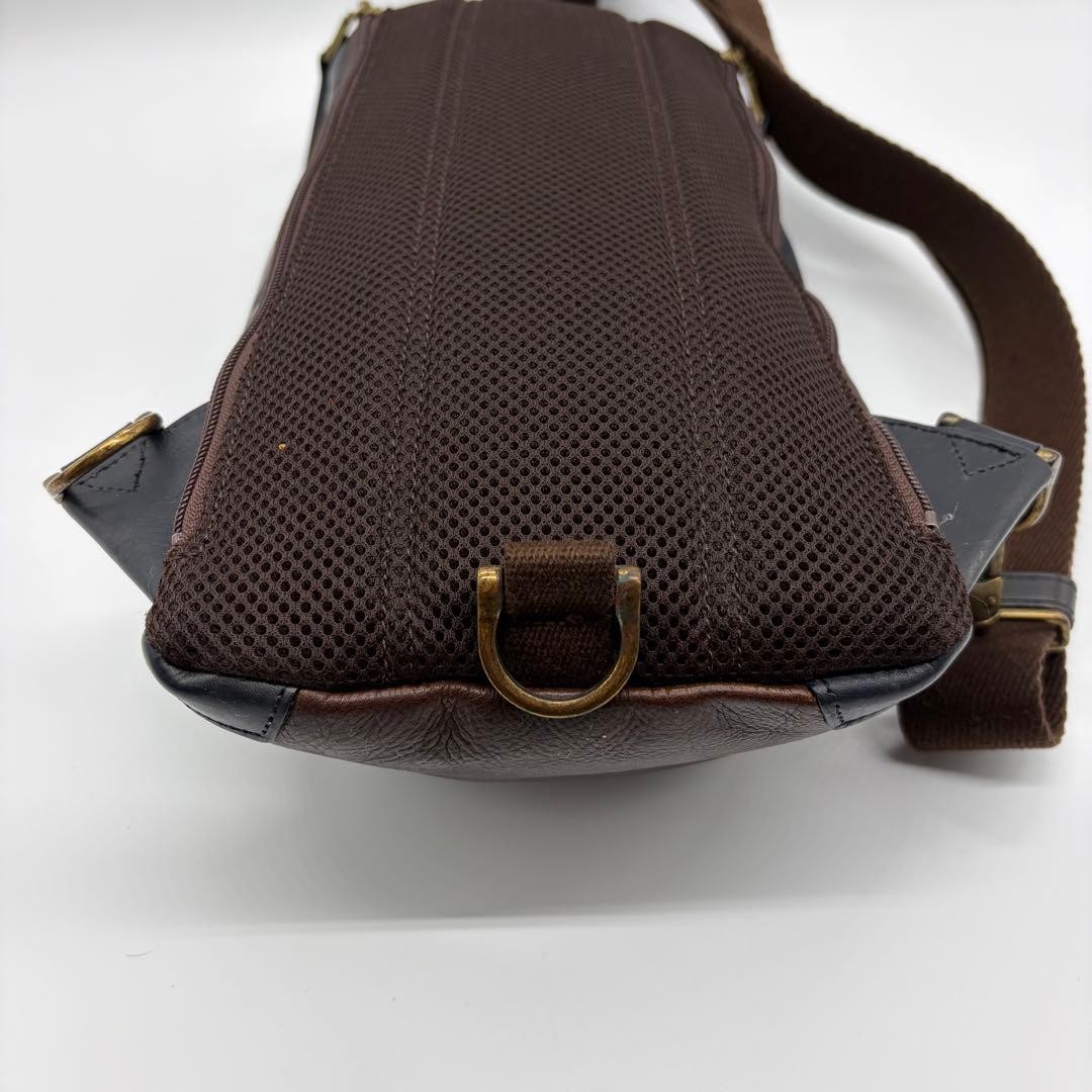 MasterPiece GlossV2 Bicolor Body Bag Leather Navy Brown 15x6x3.5 inches