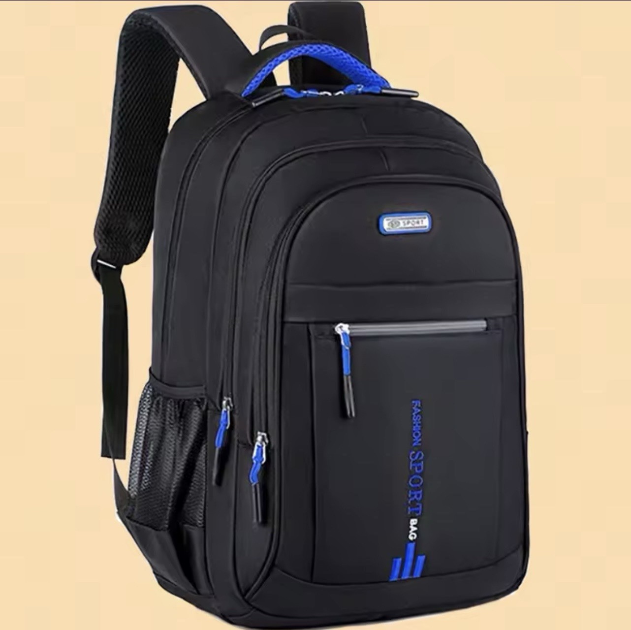 SPORT Black/Orange Backpack Zip Reflective Padded Straps Bottle Pocket