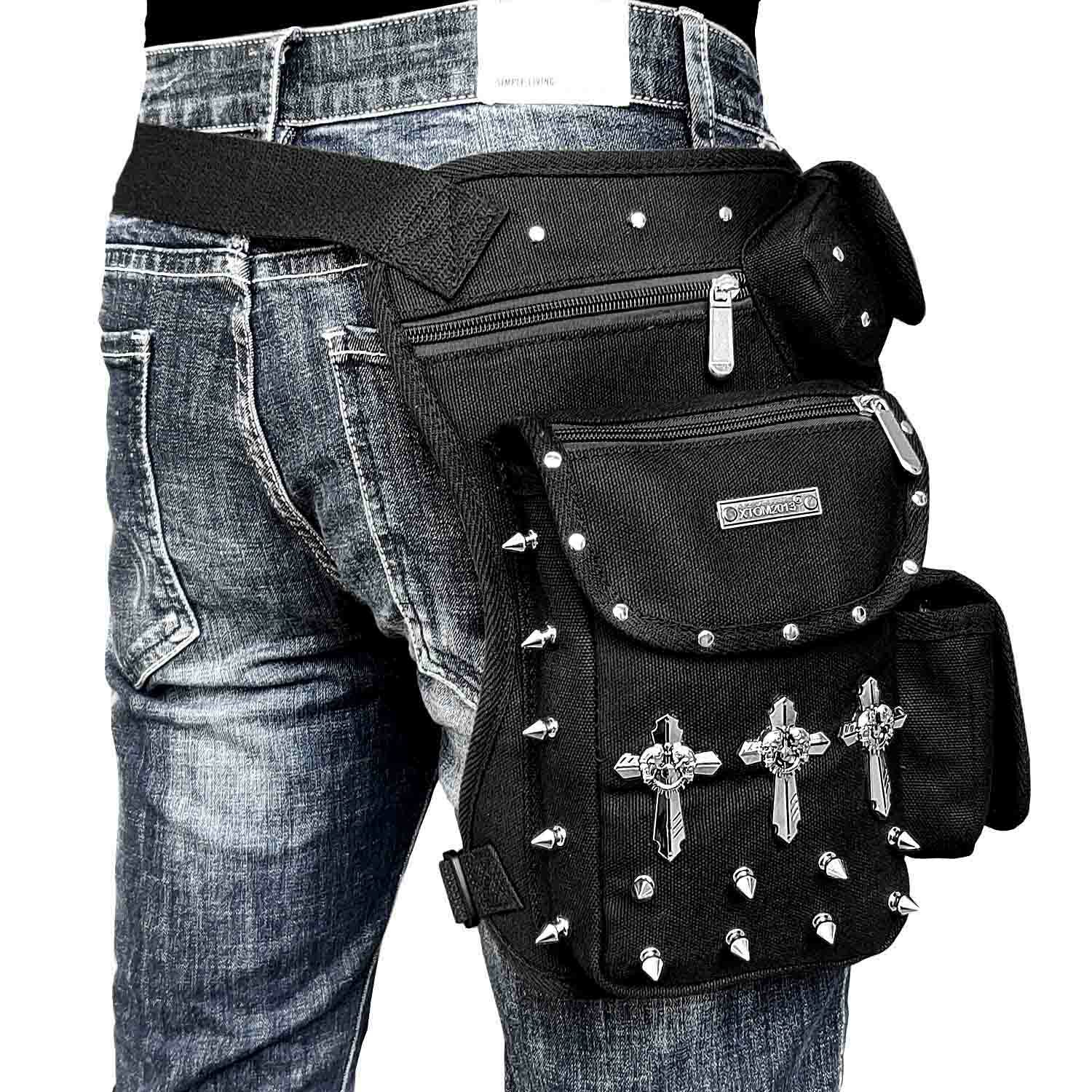 Mens Rivet Skull Cross Rock Hip-Hop Waist Bag Fanny Pack Casual Outdoor Pouch