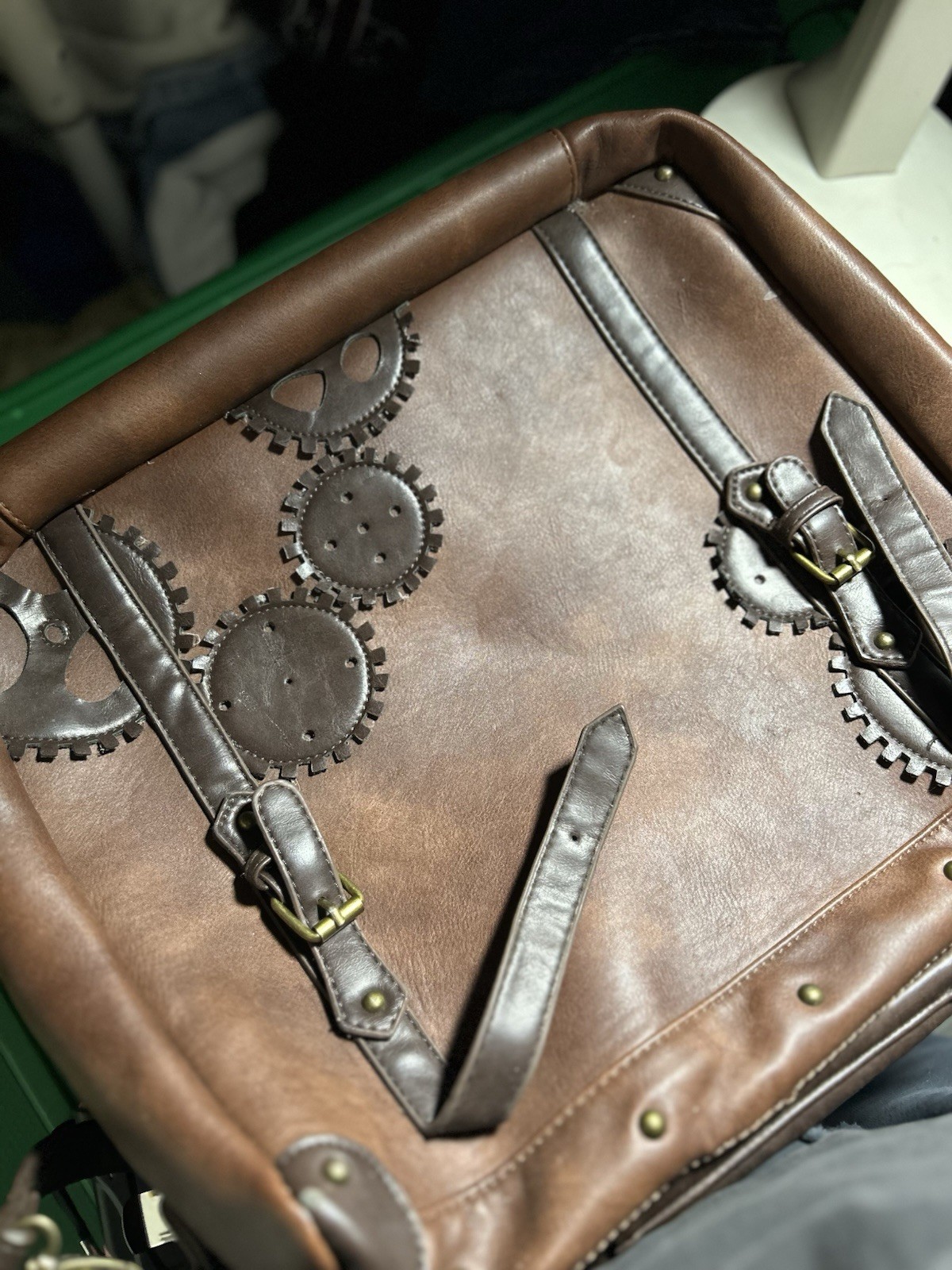 PU Leather Backpack Steampunk Waist Pack Multi-Purpose Bag Brown