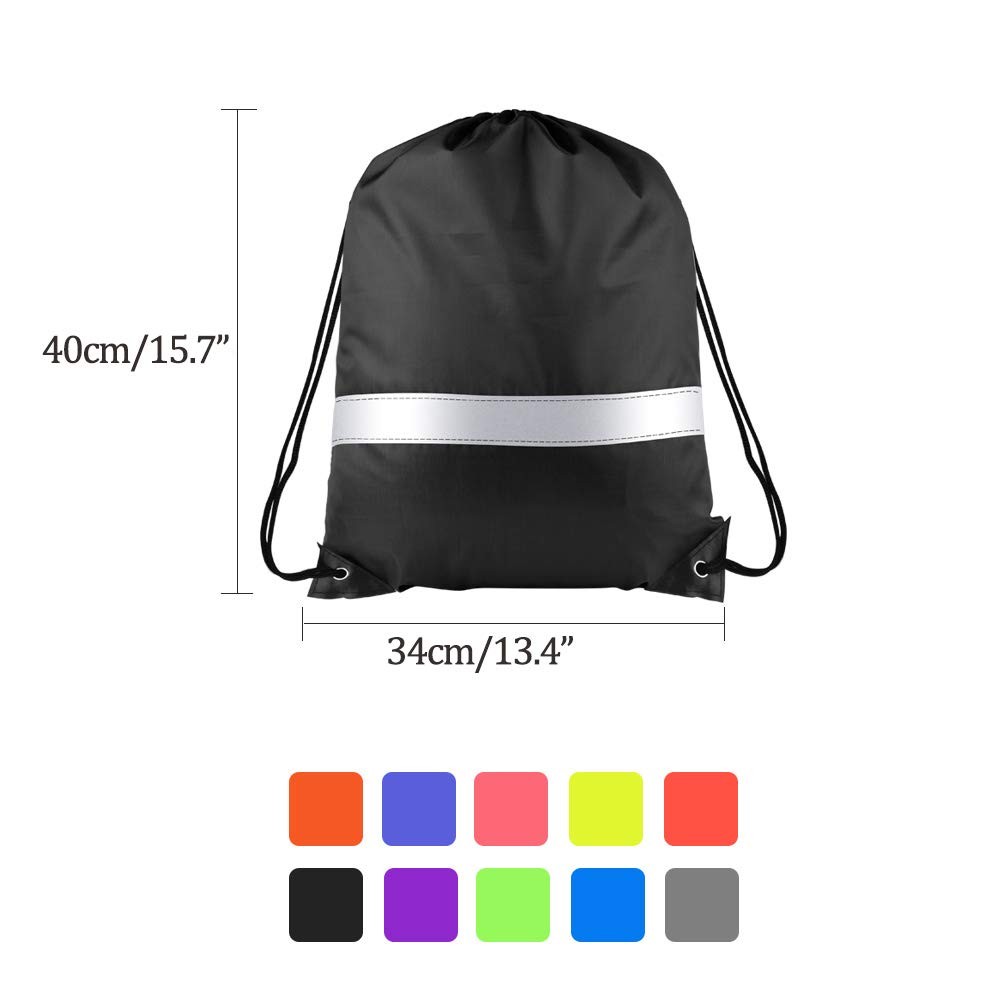 KUUQA 15 Pack Drawstring Backpack Bag Bulk Reflective Backpack String Bags Ci…