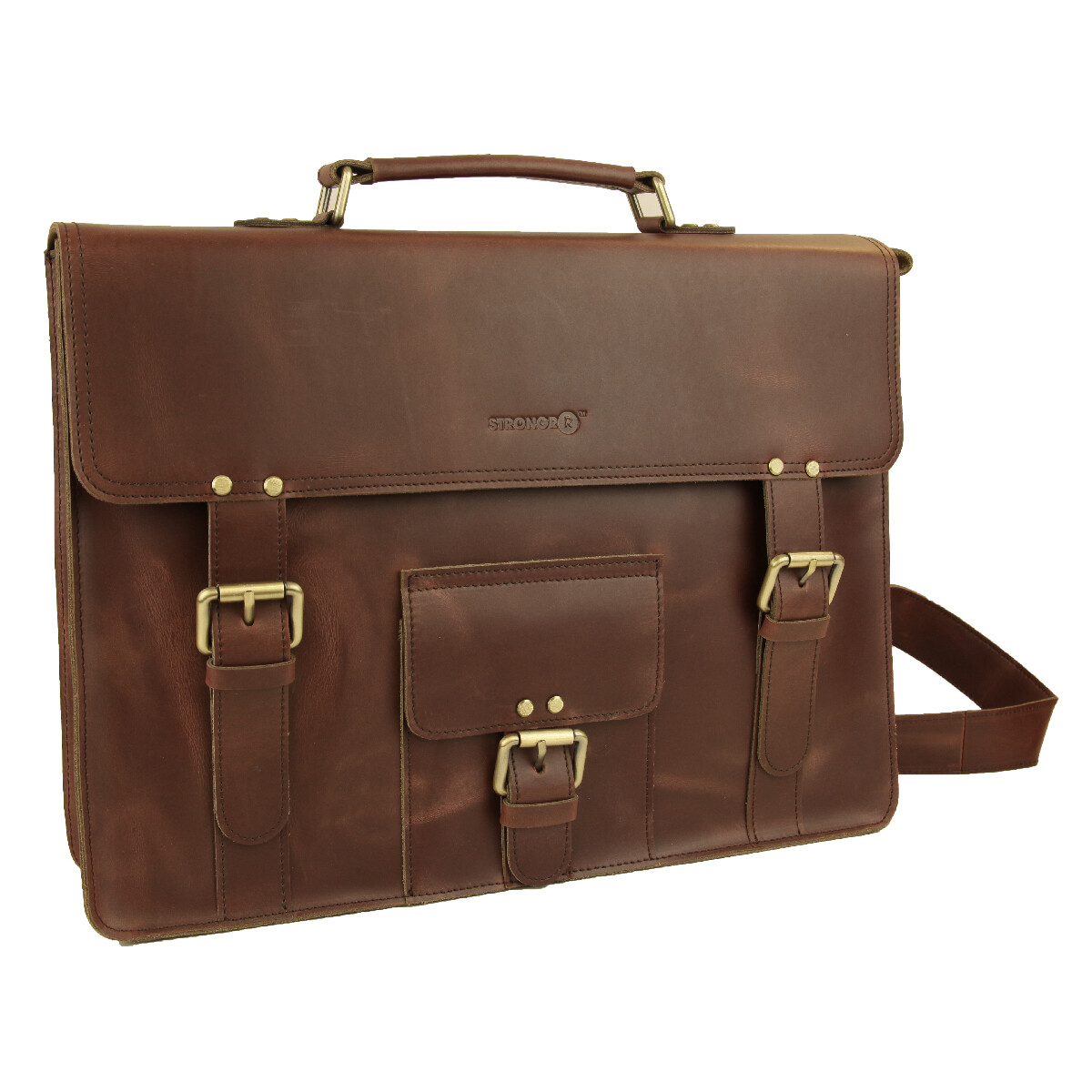 Strongrr 15-in High Quality Genuine Leather Briefcase Business Handbag Shoulder