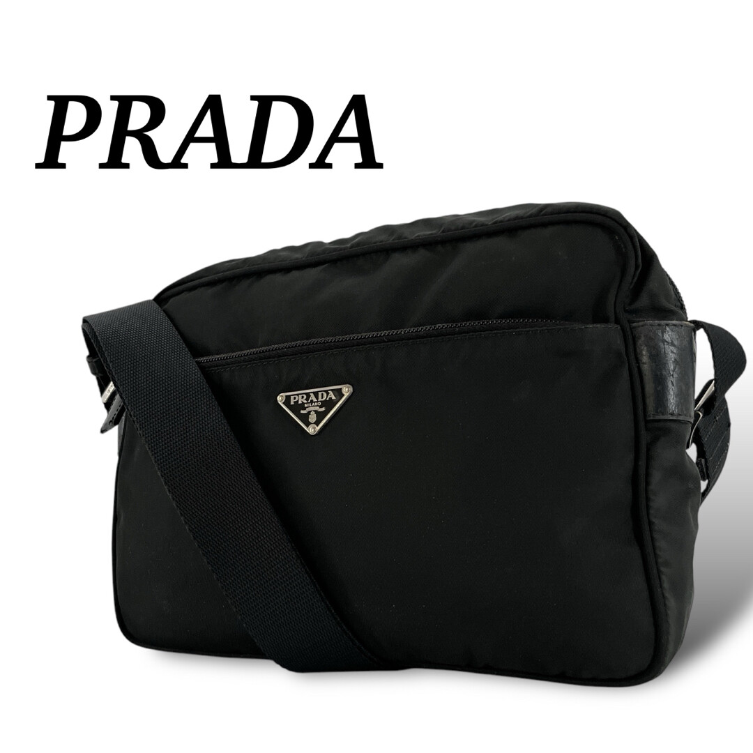 Prada Shoulder Bag Black Triangle Logo Camera Bag Tesuto Nylon Men’s From Japan