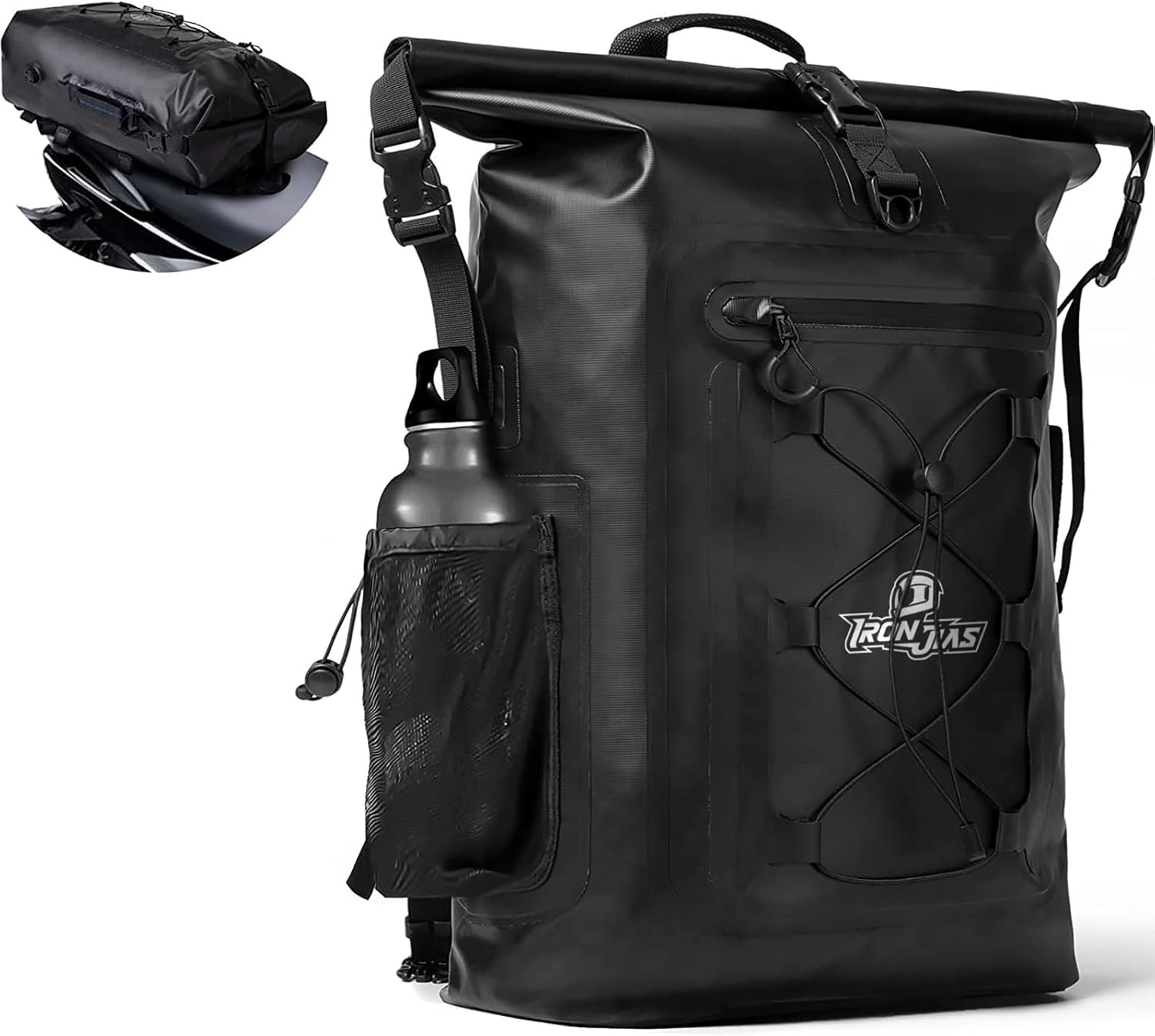 Waterproof Motorcycle Sissy Bar Bag 35L Tail Bag Travel Duffle Backpack Black