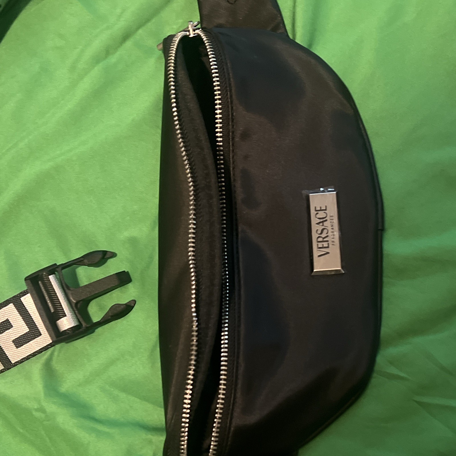 Versace Black Greek Key Medusa Belt Bag Fanny Pack Adjustable Strap Pockets
