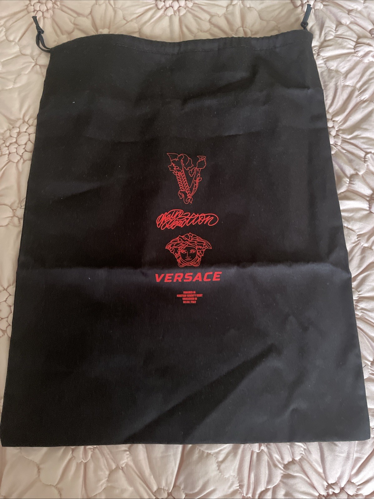 Versace Pull Sack Bag Black/Red Logo Medium Size Brand New No Tags. Authentic