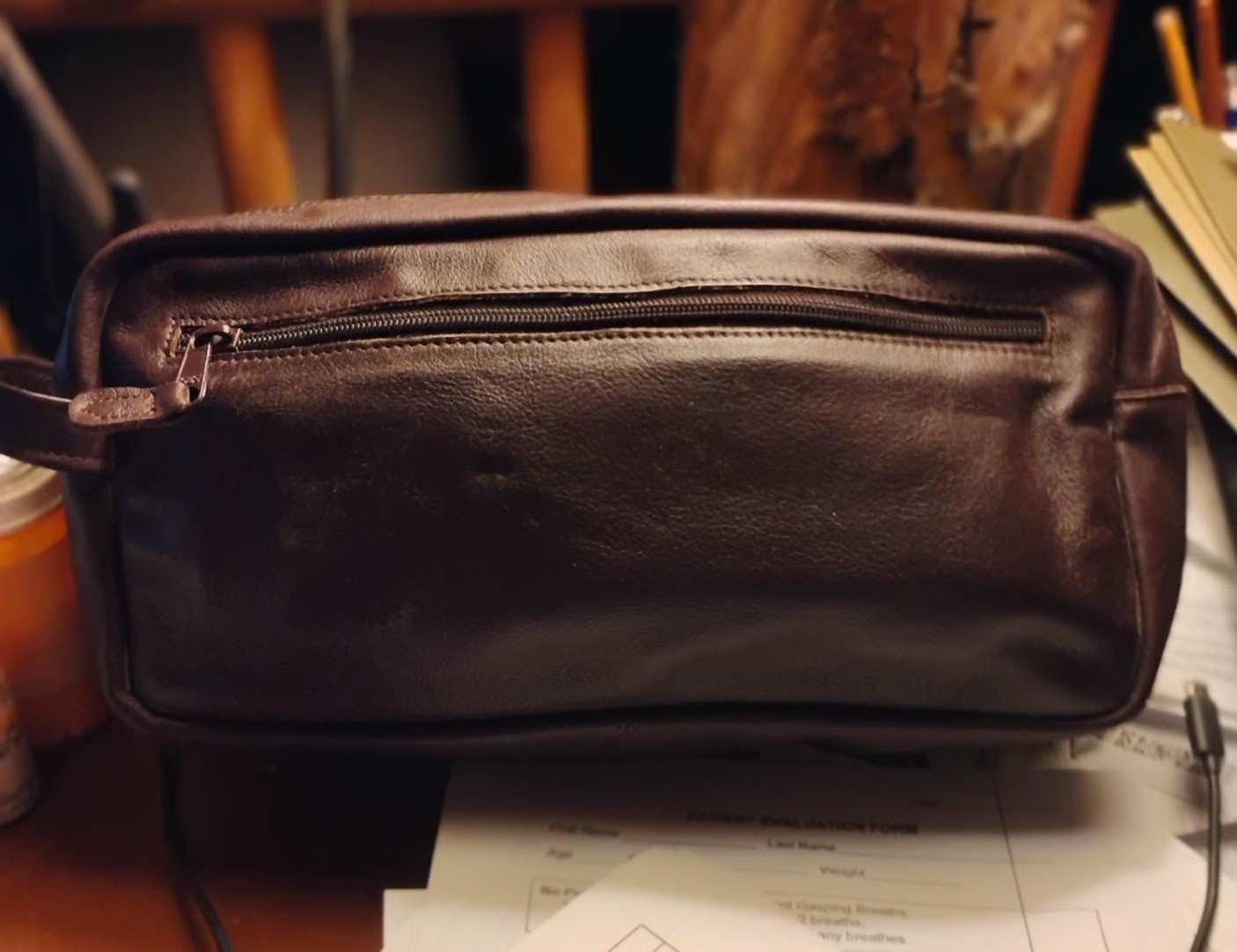Mens Brown Soft Leather Travel Kit