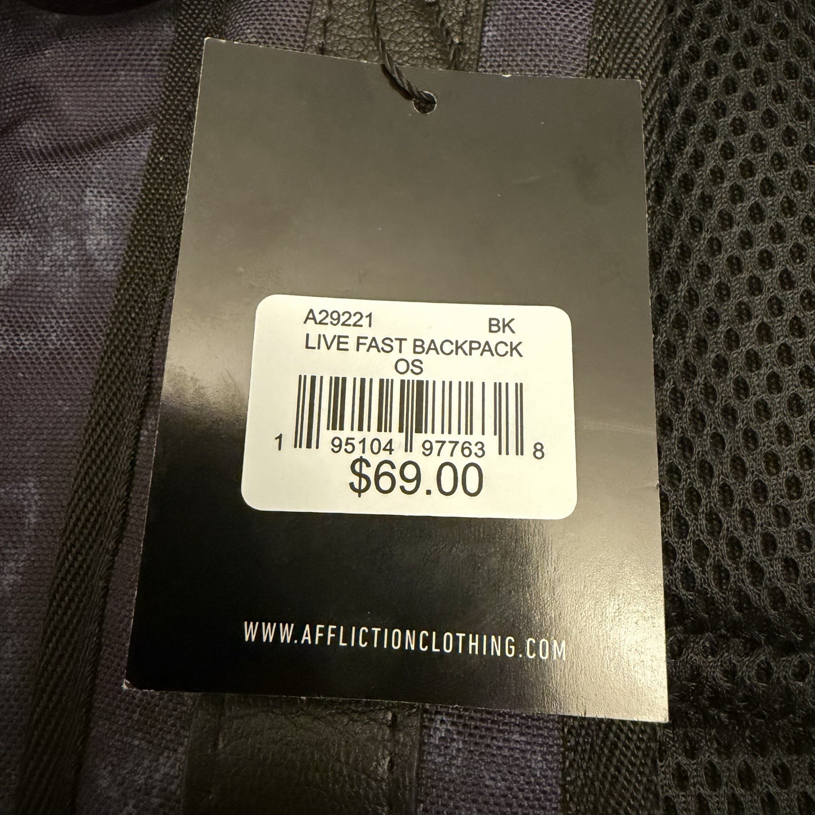 Affliction Live Fast Backpack NWT Black Canvas Studded Skull Y2K Laptop Bag