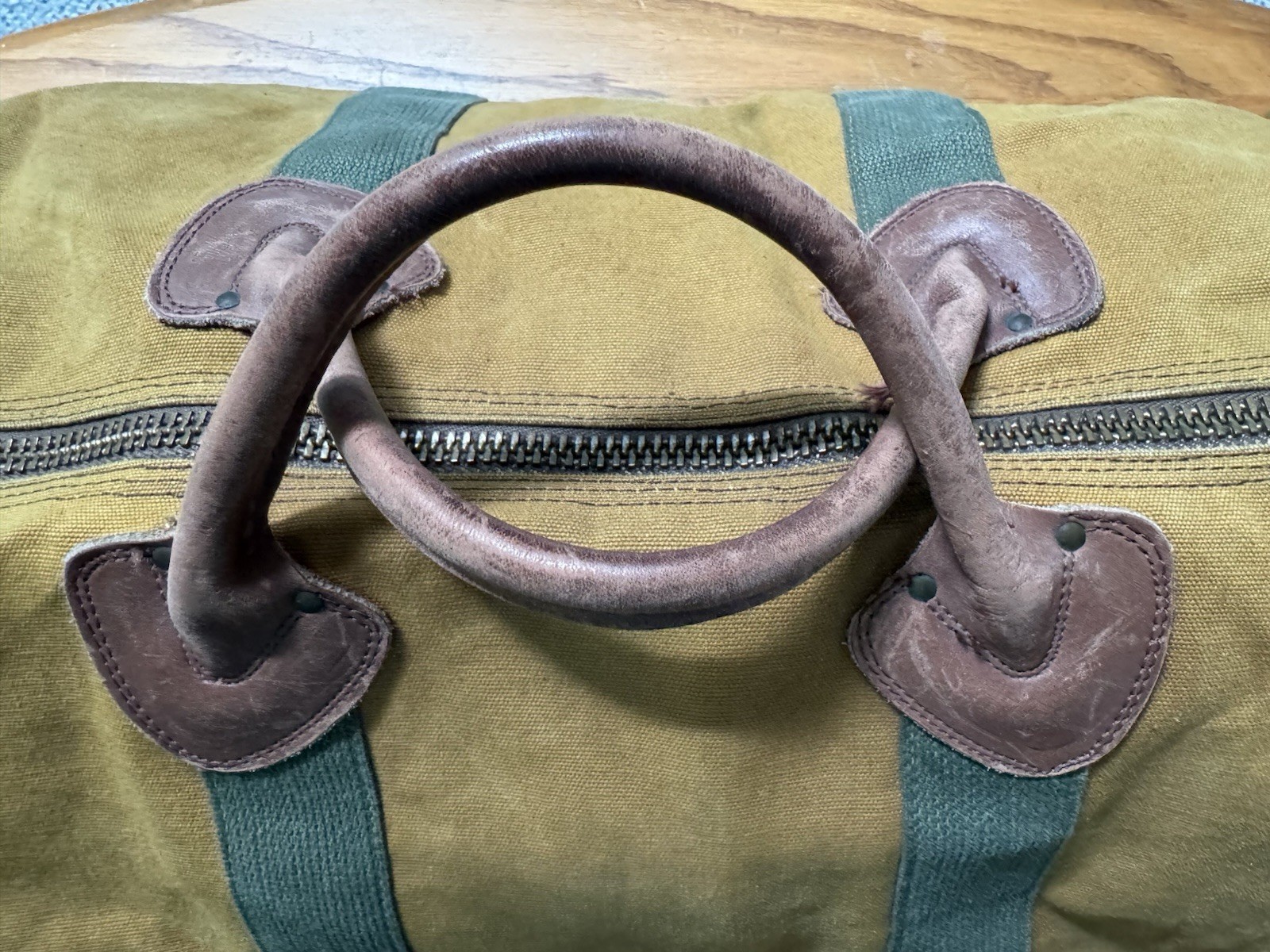 Vintage 70s LL Bean Leather Bottom Canvas Duffle Bag Sportsman Script Tag USA