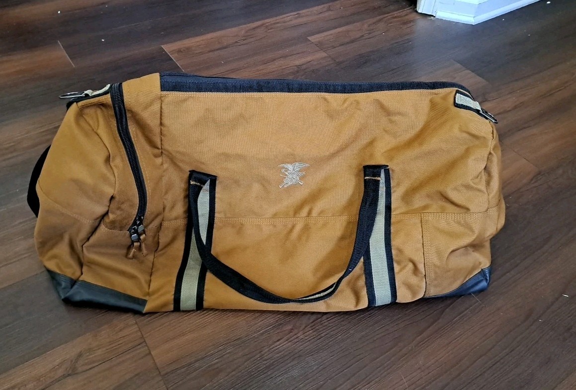 TAN w/ BLACK TRIM AMERICAN EAGLE & RIFLE LOGO LARGE Duffle Bag