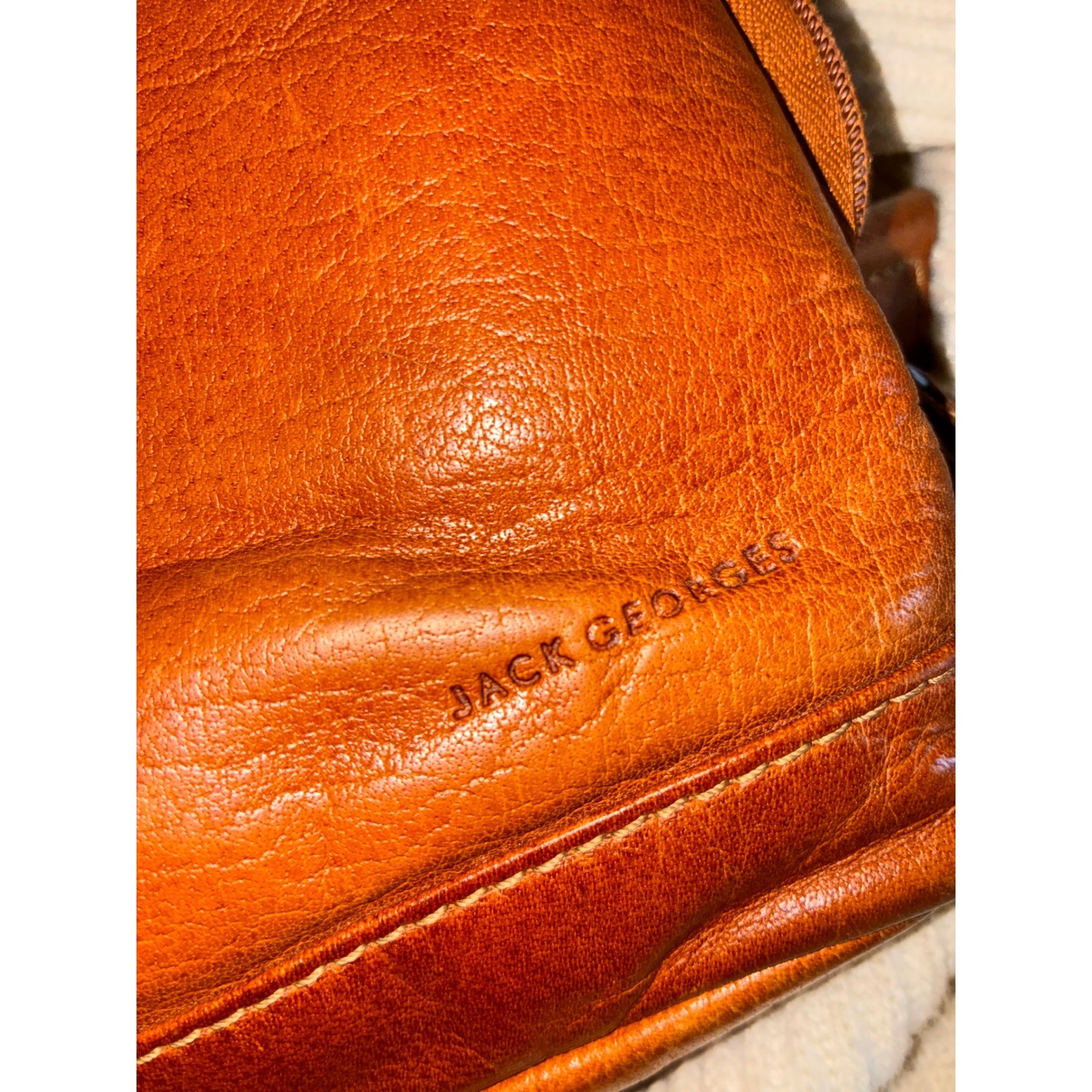 Jack Georges Sling Backpack Mens Small Cognac Excellent Leather Tech Organizer