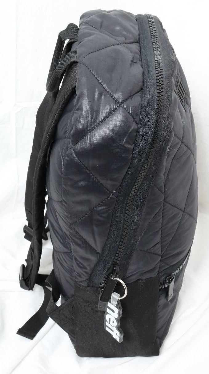 Neff Quilted satin Black Polyester Soft Shell Book bag 17″ tall Backpack