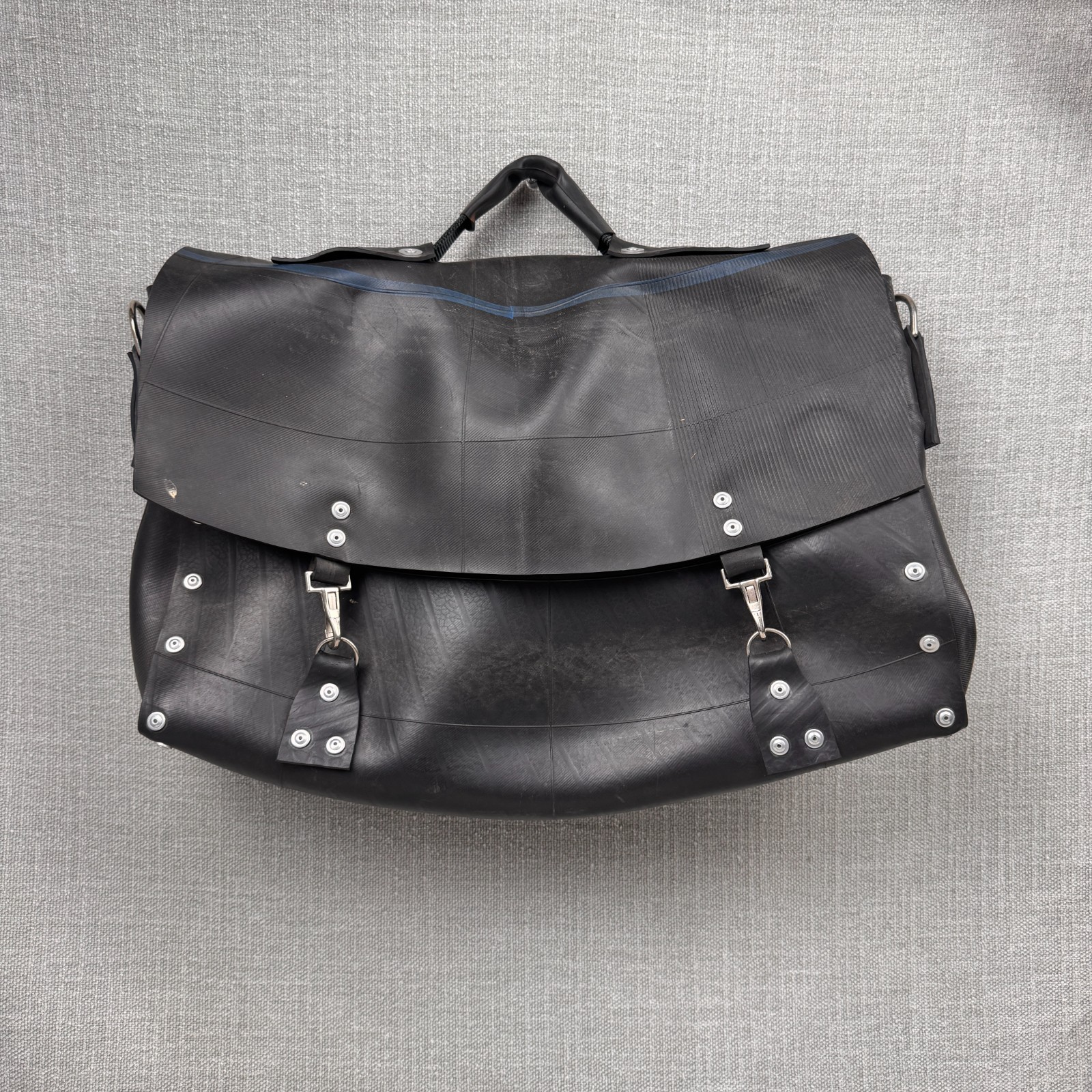 Recycled Rubber Duffle Bag Black | Heavy Duty Travel Weekender Industrial Style