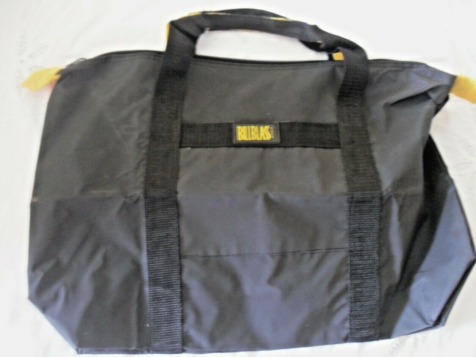 BILL BLASS Black Nylon Gym Overnight Tote Travel Bag w/ Yellow Accents