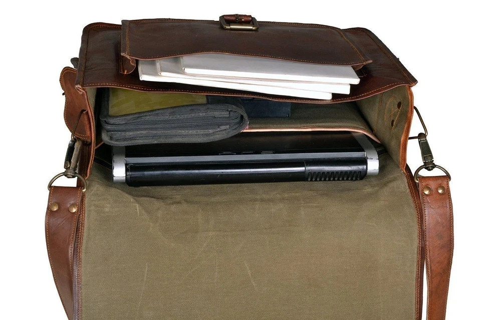 Vintage Goat Leather Laptop Bag Handmade Goat Travel Ready Bag New