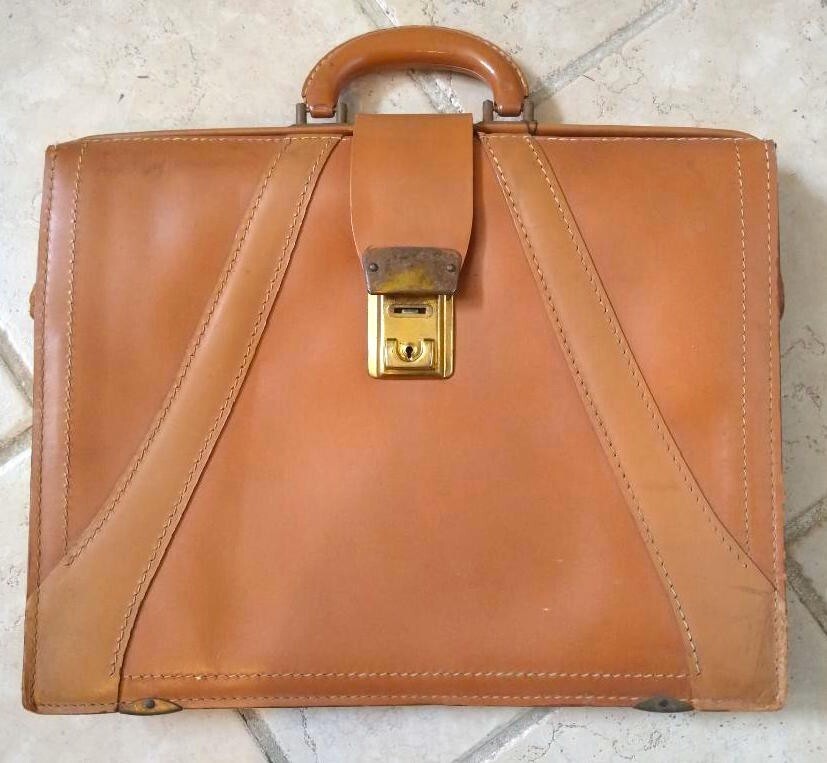 Vintage 1960s Northwest Tan Genuine Leather Briefcase Top Grain Cowhide w/ Lock