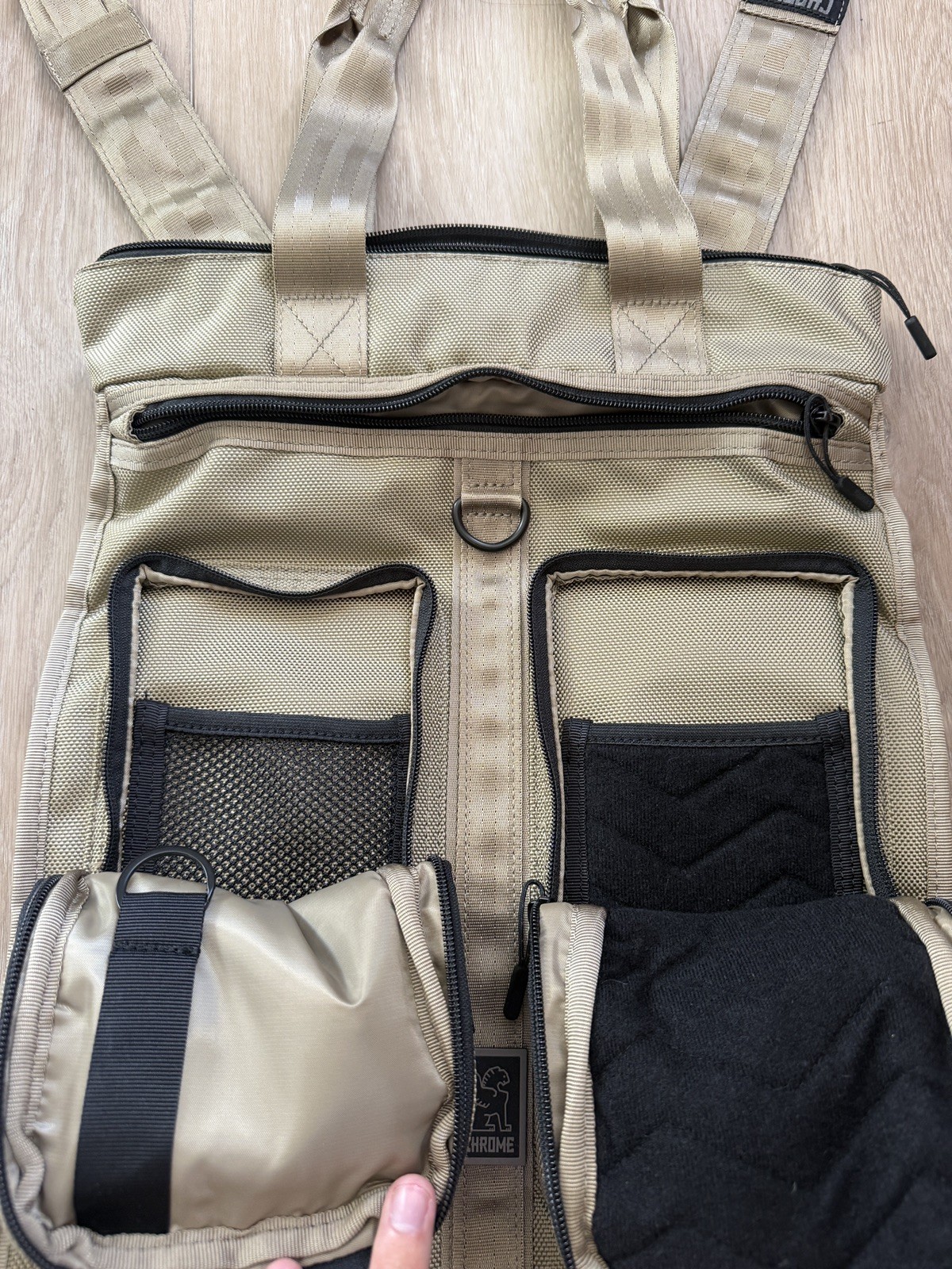 Chrome Bravo Waterproof Roll-top Messenger Backpack Biege