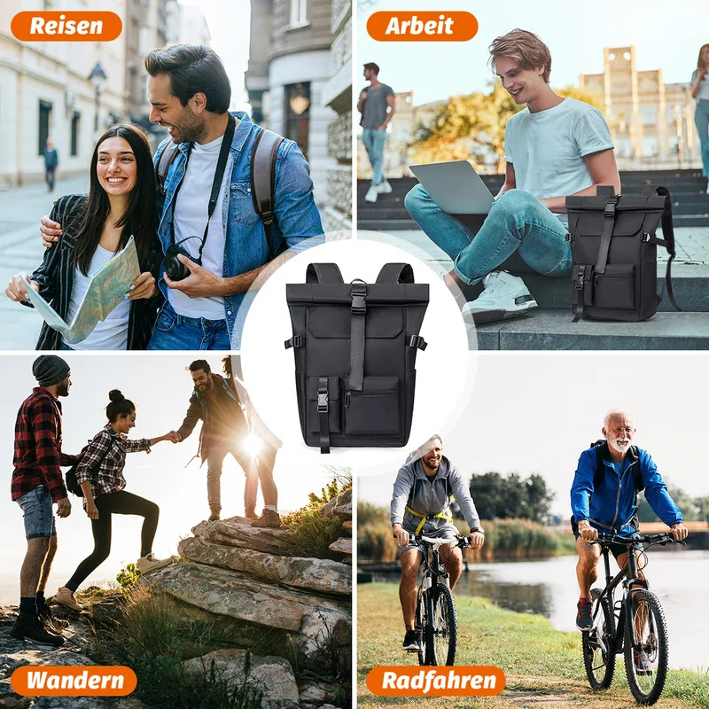 Travel Backpack 26L Lightweight Roll Top Backpack for Women Men, Anti-Theft Scho