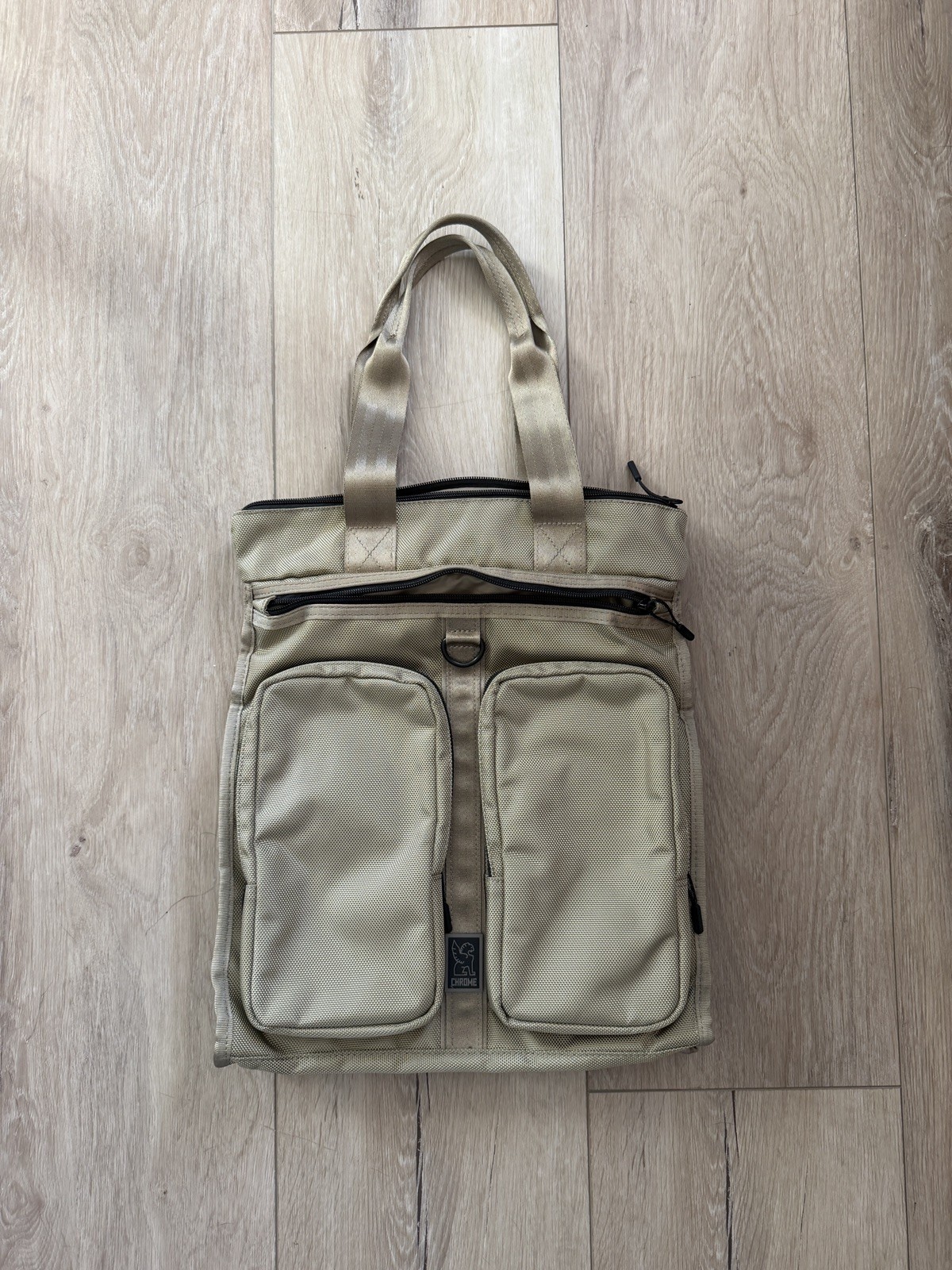 Chrome Bravo Waterproof Roll-top Messenger Backpack Biege