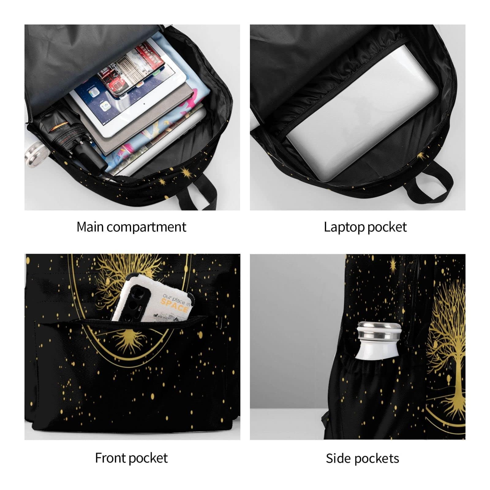 Tree Sun Moon Phase Backpack Laptop Bookbag Multipurpose Daypack Travel School