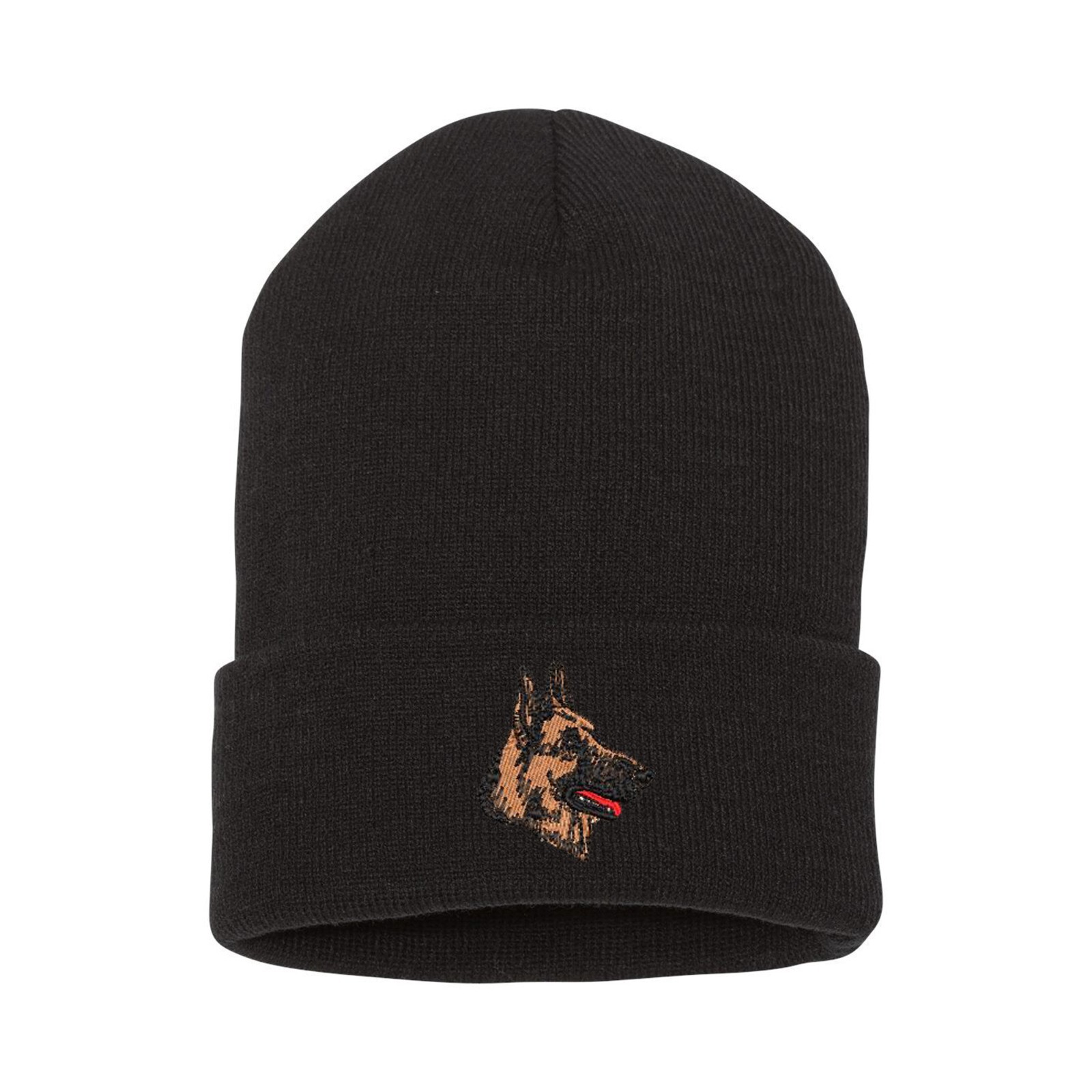 German Shepherd dog face embroidered black beanie hat, embroidery winter beanie
