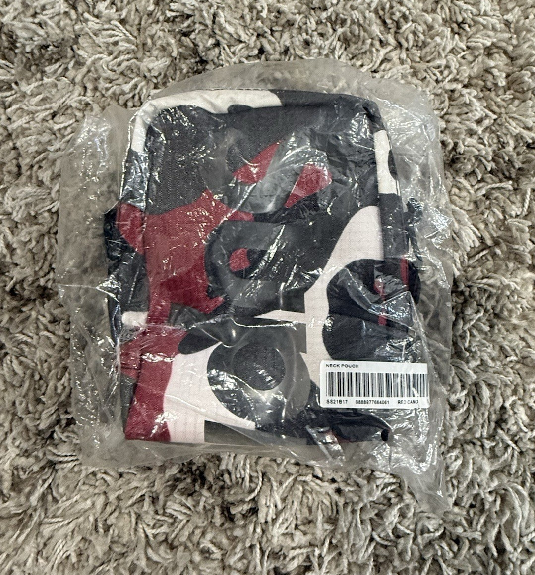 Supreme Camouflage Neck Pouch Shoulder Bag Red Black White Adjustable Strap