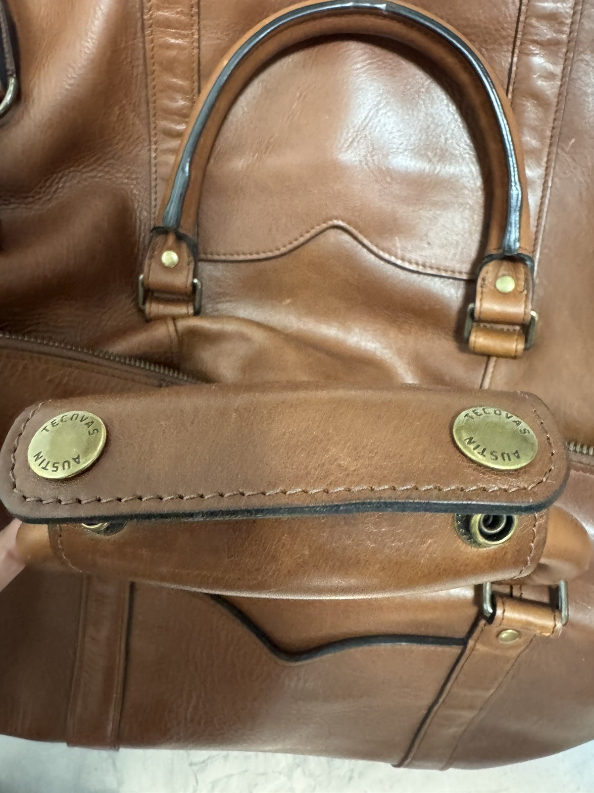 Tecovas Bartlett Cognac Leather Duffle Bag Large for Weekender Travel