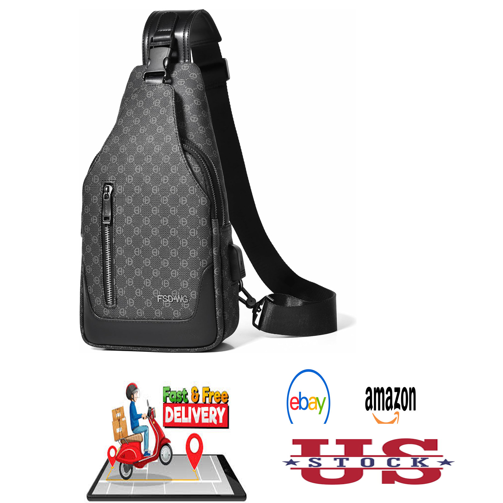 Mens sling backpack leather crossbody bag travel hiking purse water resistant