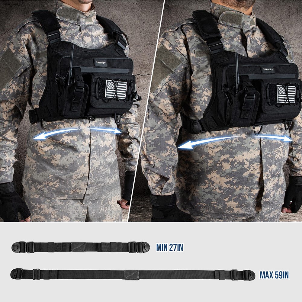 Adjustable Tactical Chest Harness with Front Utility Pouch, Fits Most Body Types