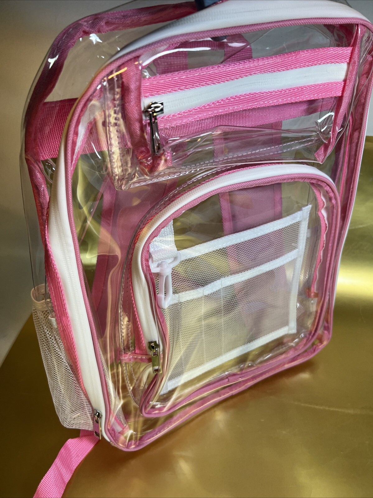 School bag Solid Color Clear Backpack Heavy Duty PVC Transparent Stylish Pink