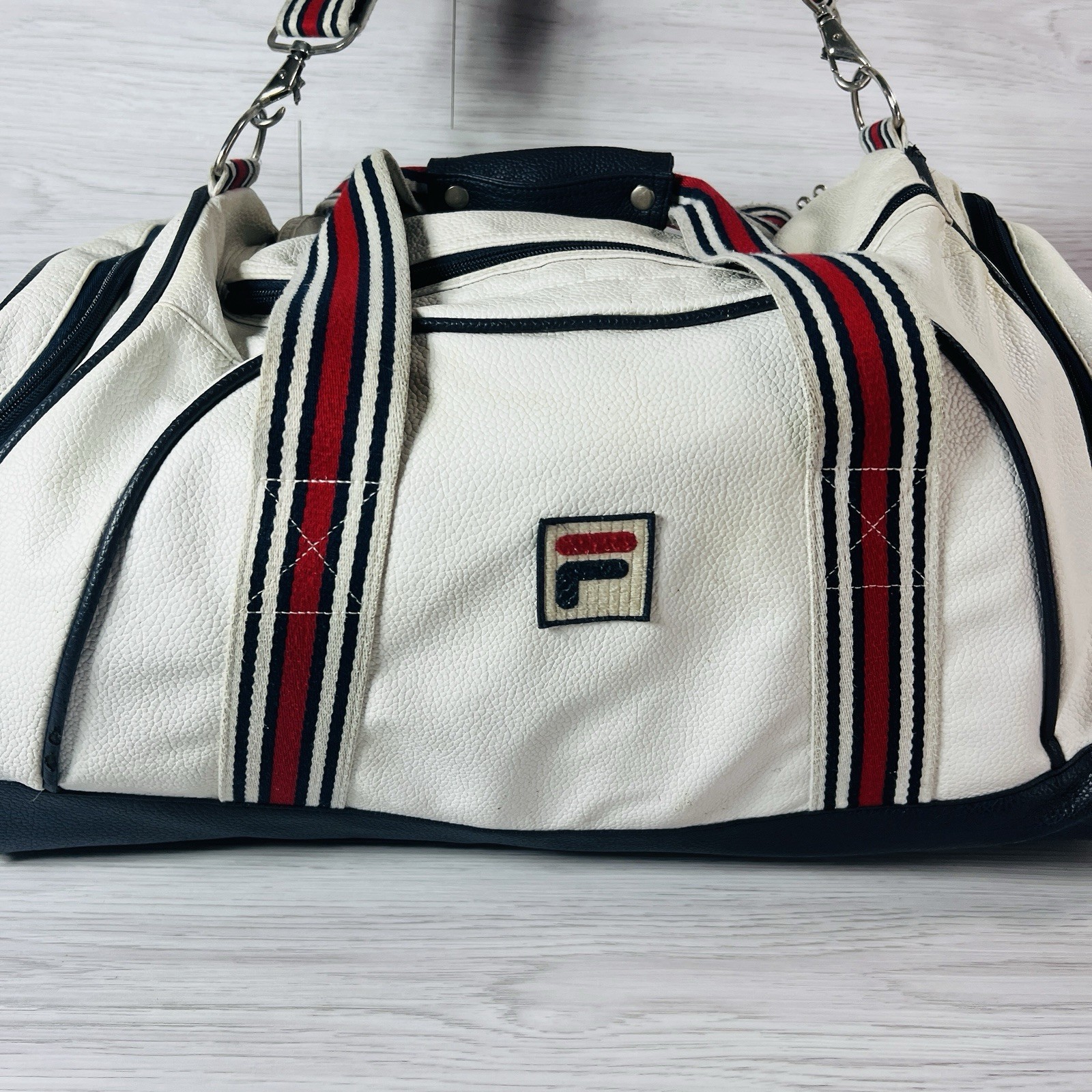 Vintage 90s FILA White Grant Hill Tennis Basketball Navy Large Duffel See Pics