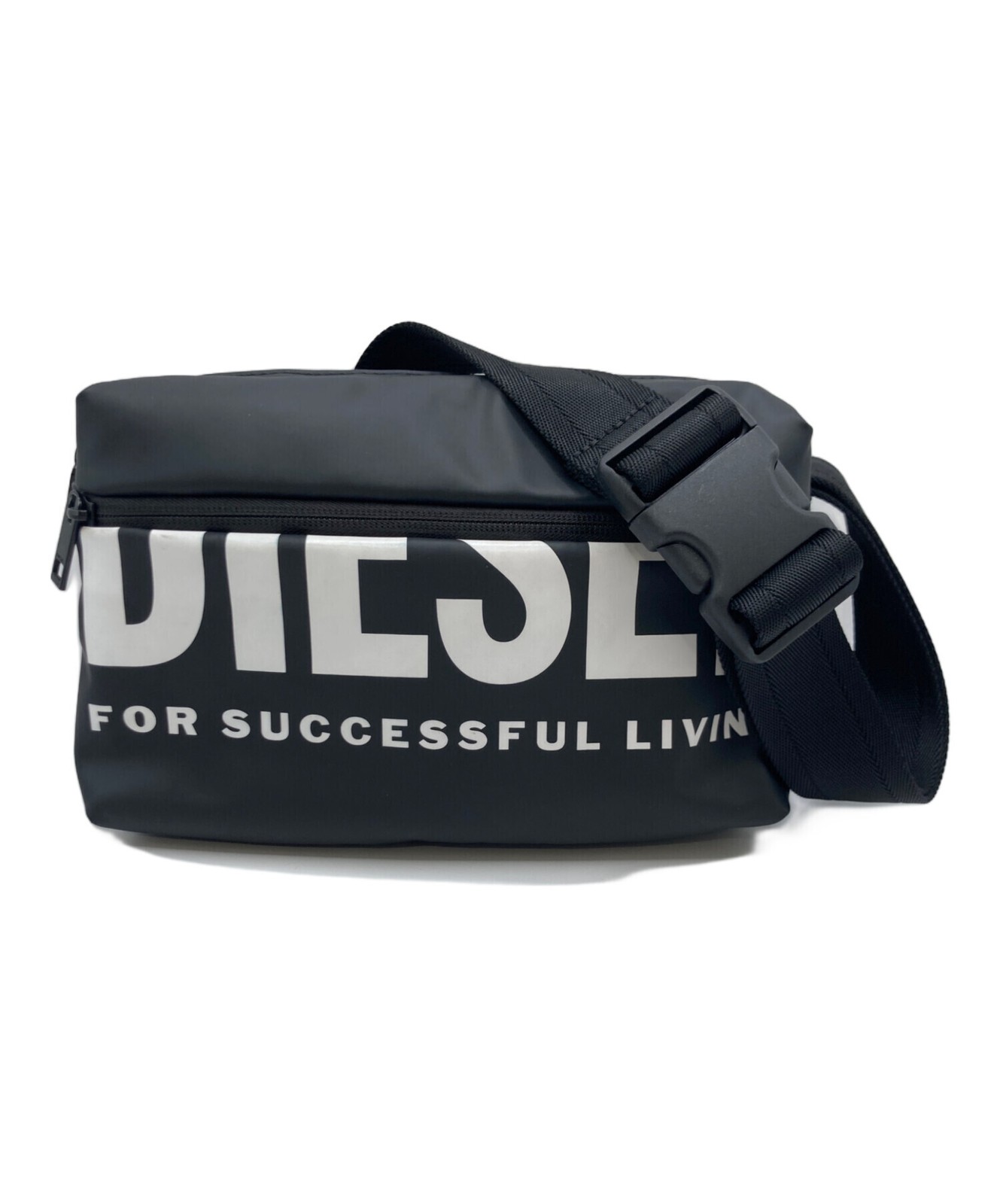 Diesel Men Black White Logo Body Bag Adjustable Strap Zip Pocket Polyurethane