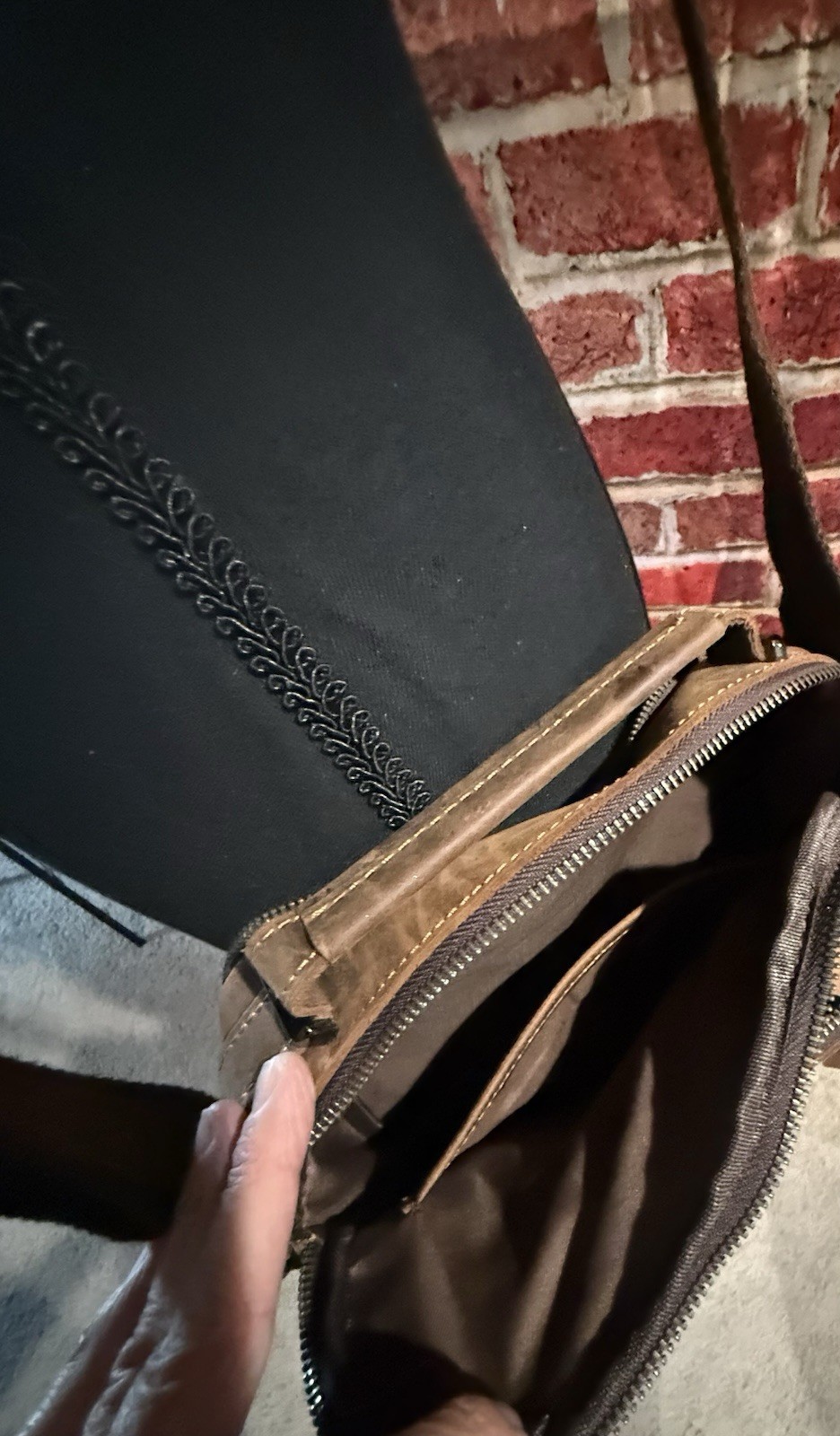 Brown Bomber Leather Crossbody Bag Zip Closure Adjustable Strap Unisex Casual