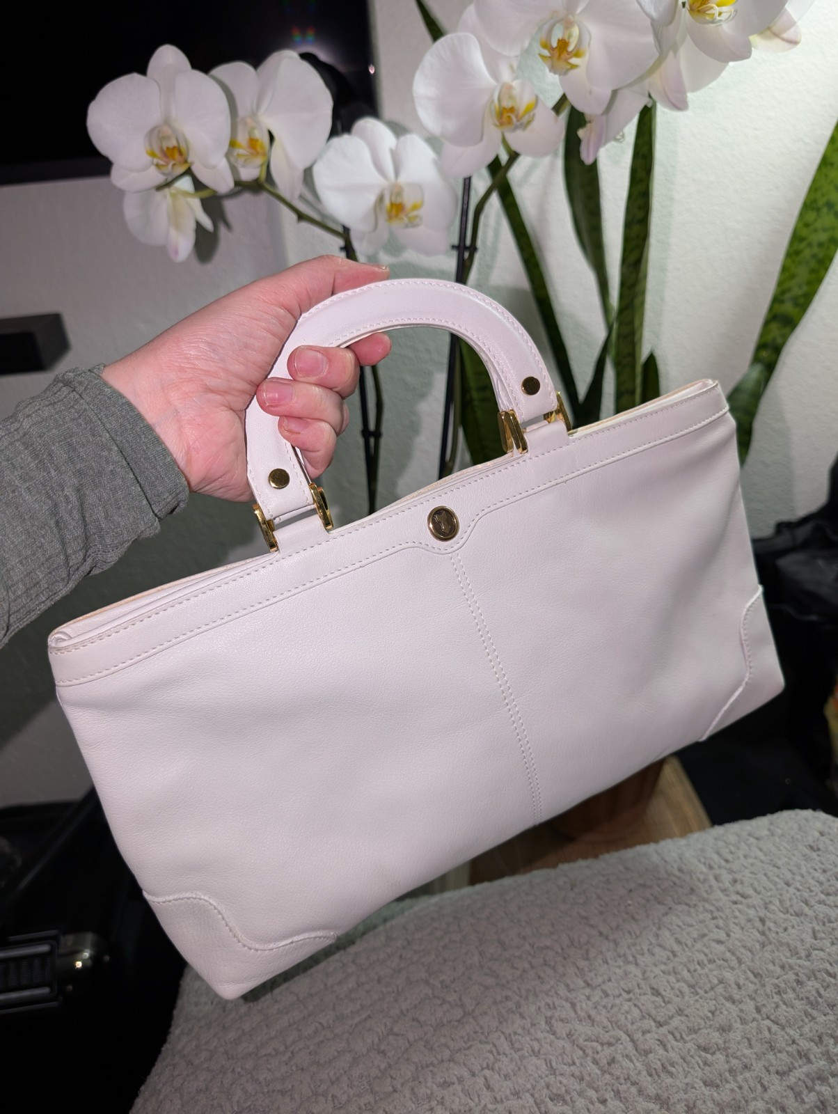 Unused GOLDPFEIL White Leather Doctor Satchel Boston Handbag Germany