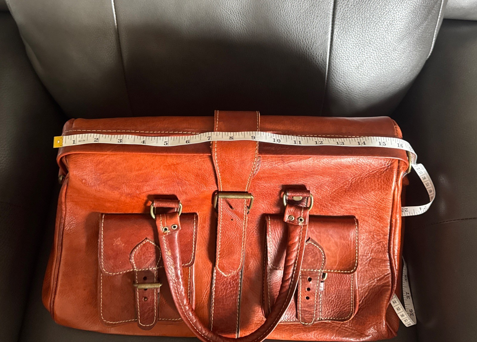 Duffle Weekender Brown Leather Travel Luggage Bag Vintage made In Morocco Sz XL