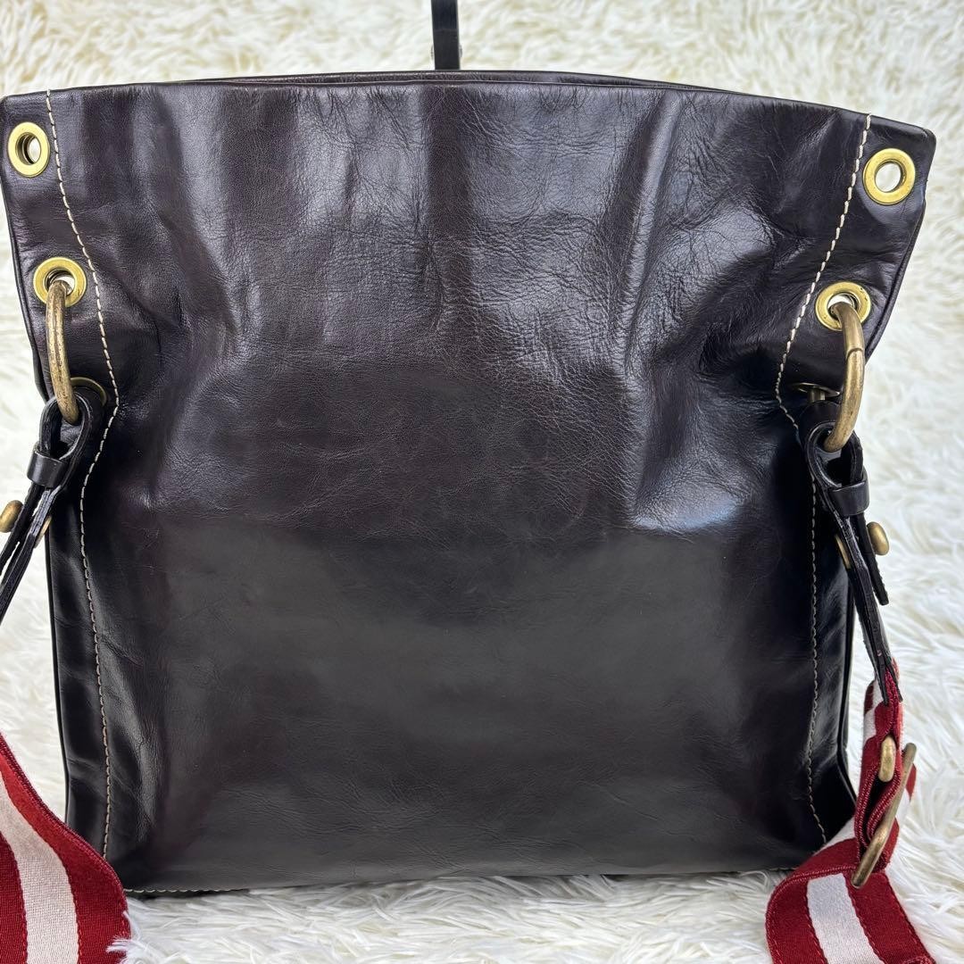 Authentic Bally Shoulder Bag Leather 34cm x 34cm Brown Crossbody Authentic