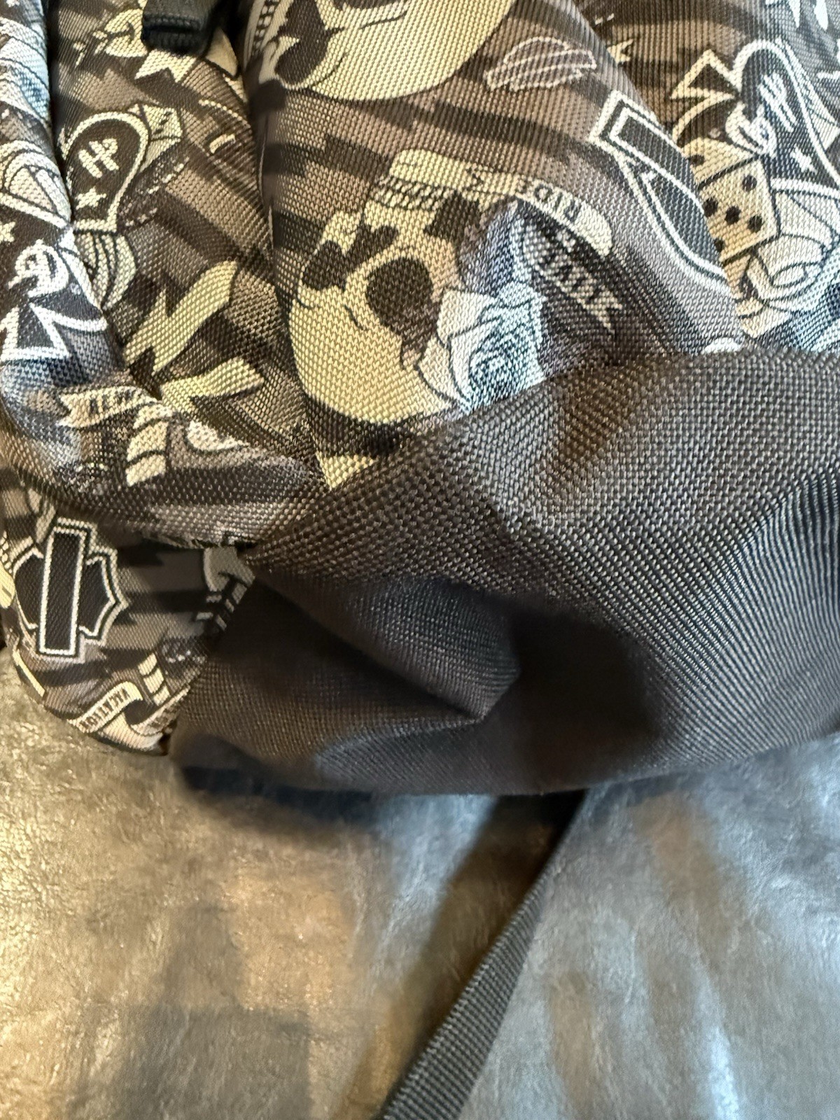Harley-Davidson Skull Pattern Backpack, Black Adjustable Strap Organizer EUC