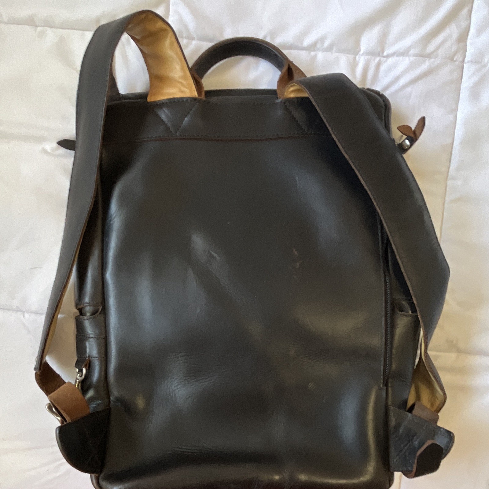 Schott NYC Men’s Medium Backpack Black/Brown Zip Buckle Outer Pockets
