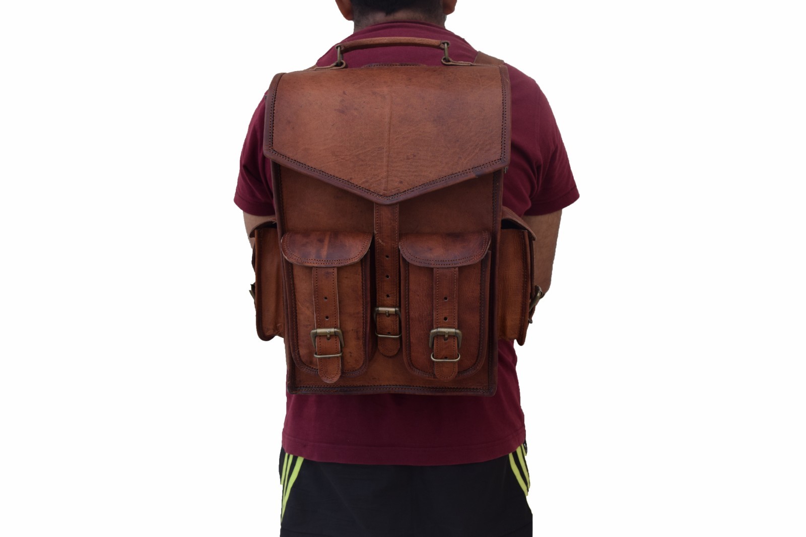 Leather Backpack Convertible Messenger Bag Laptop Satchel Rucksack Shoulder14 In