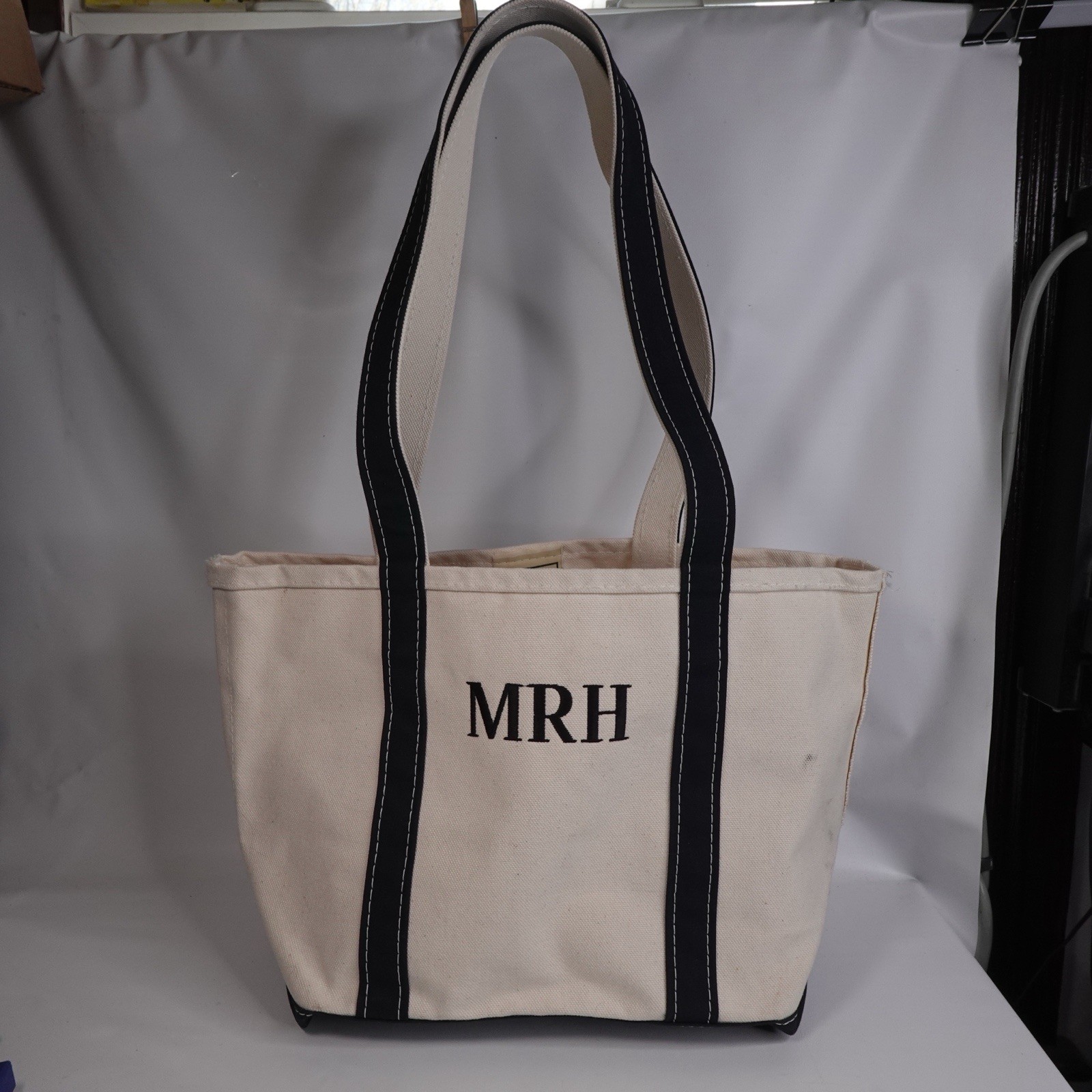 LL Bean Boat And Tote Bag Small Black Beige Made In USA