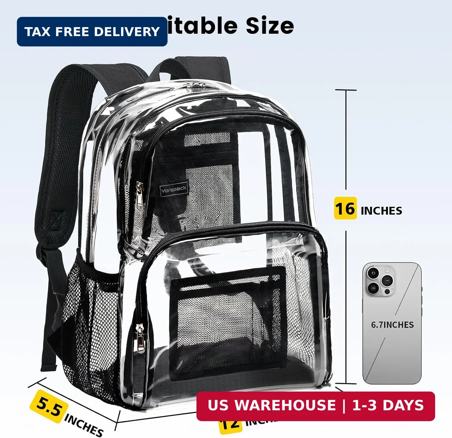 Vorspack Clear Backpack Heavy Duty – Large Clear Bookbag Transparent See Through