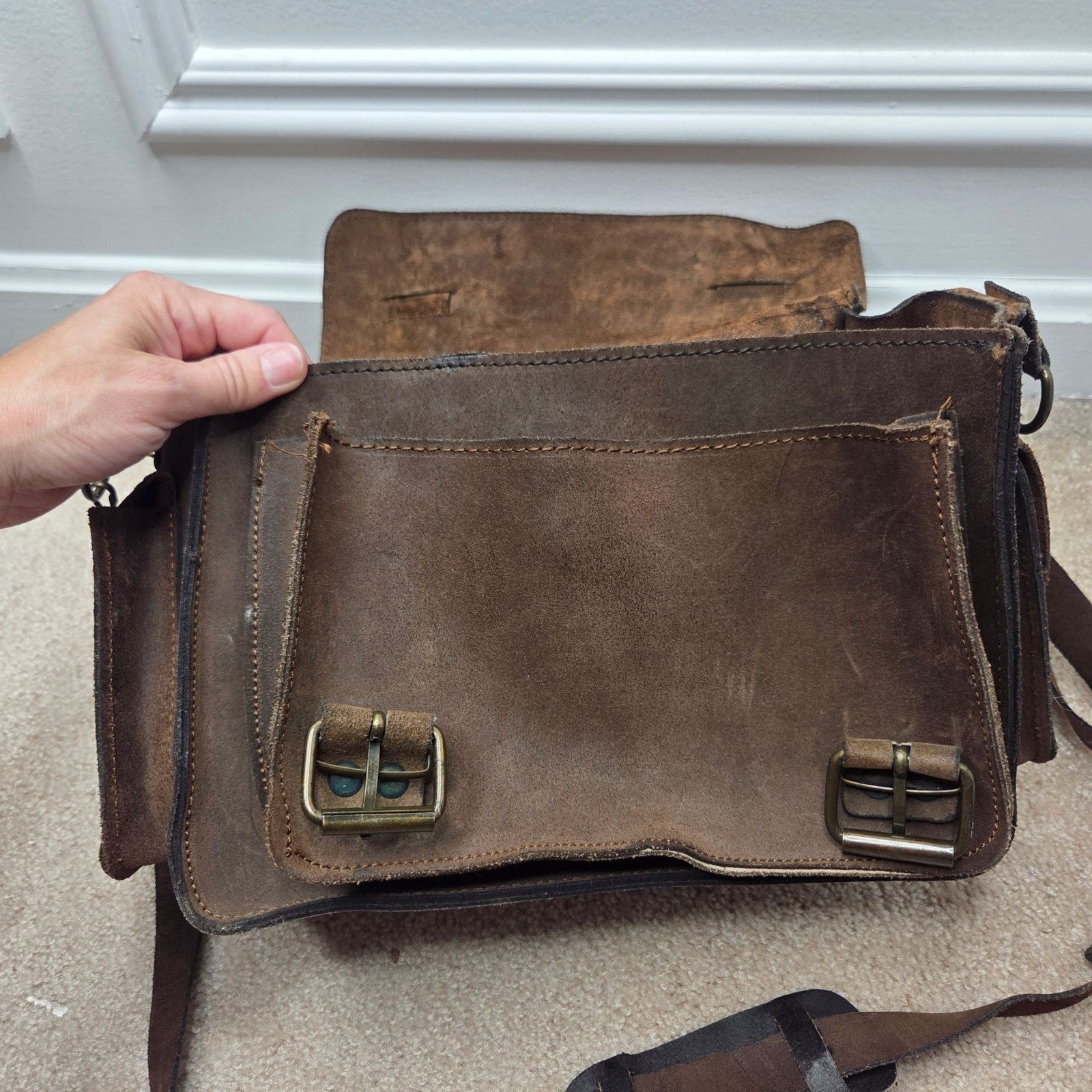 Handcrafted Brown Leather Shoulder Bag Messenger Saddlebag Made in Greece