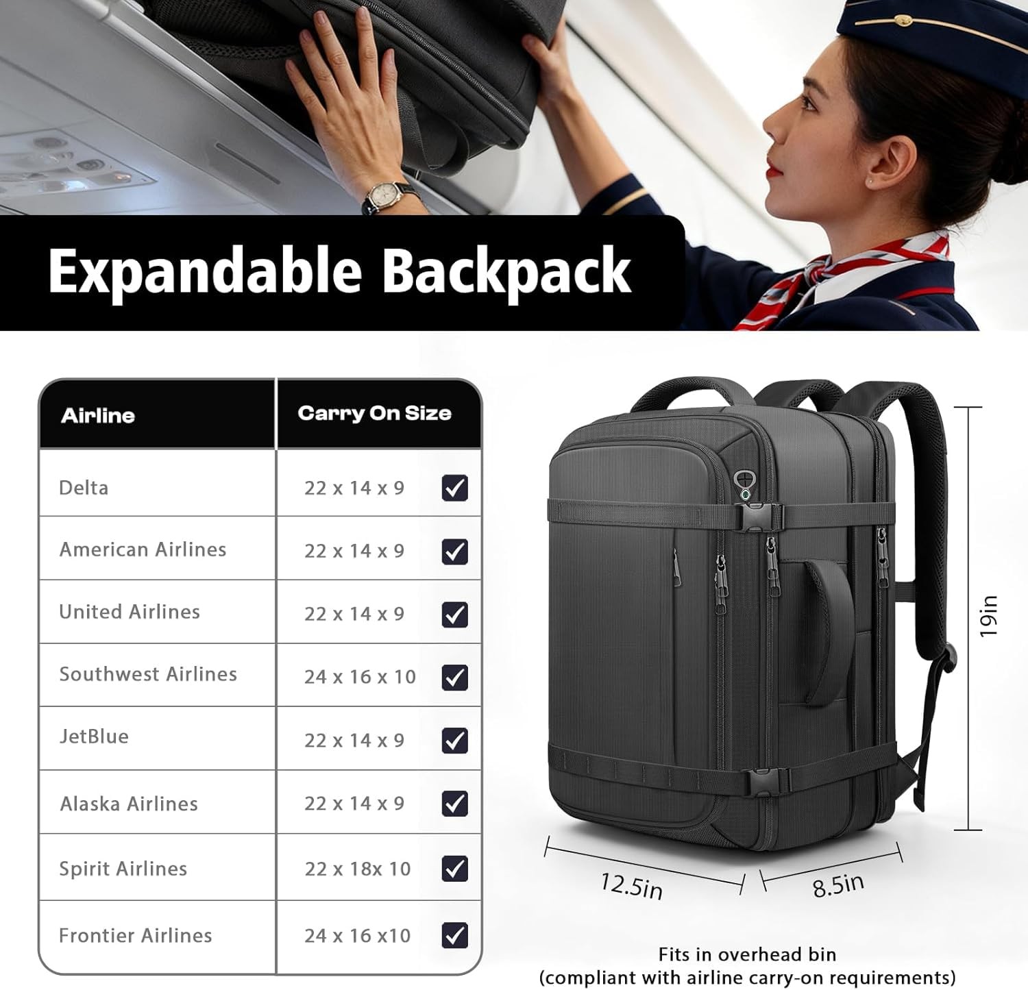 Ample Space Travel Backpack with LifetimeWarranty,Expandable Carry on Backpac…