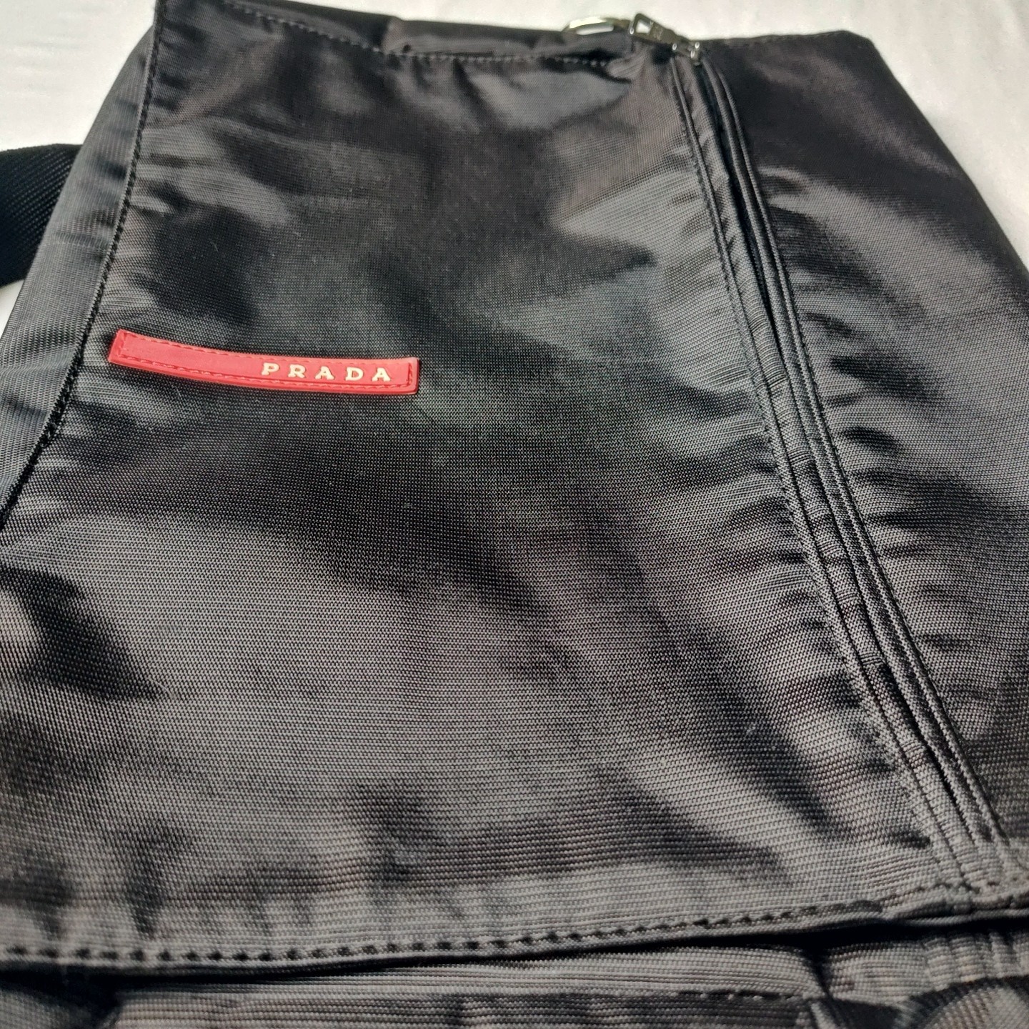 Prada Linea Rossa Black Nylon Messenger Laptop Bag – Adjustable Crossbody Strap