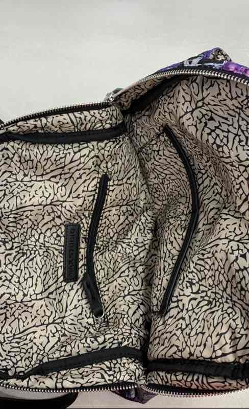 Max Studio Black Floral Quilted Backpack Bag Silver Tone Hardware