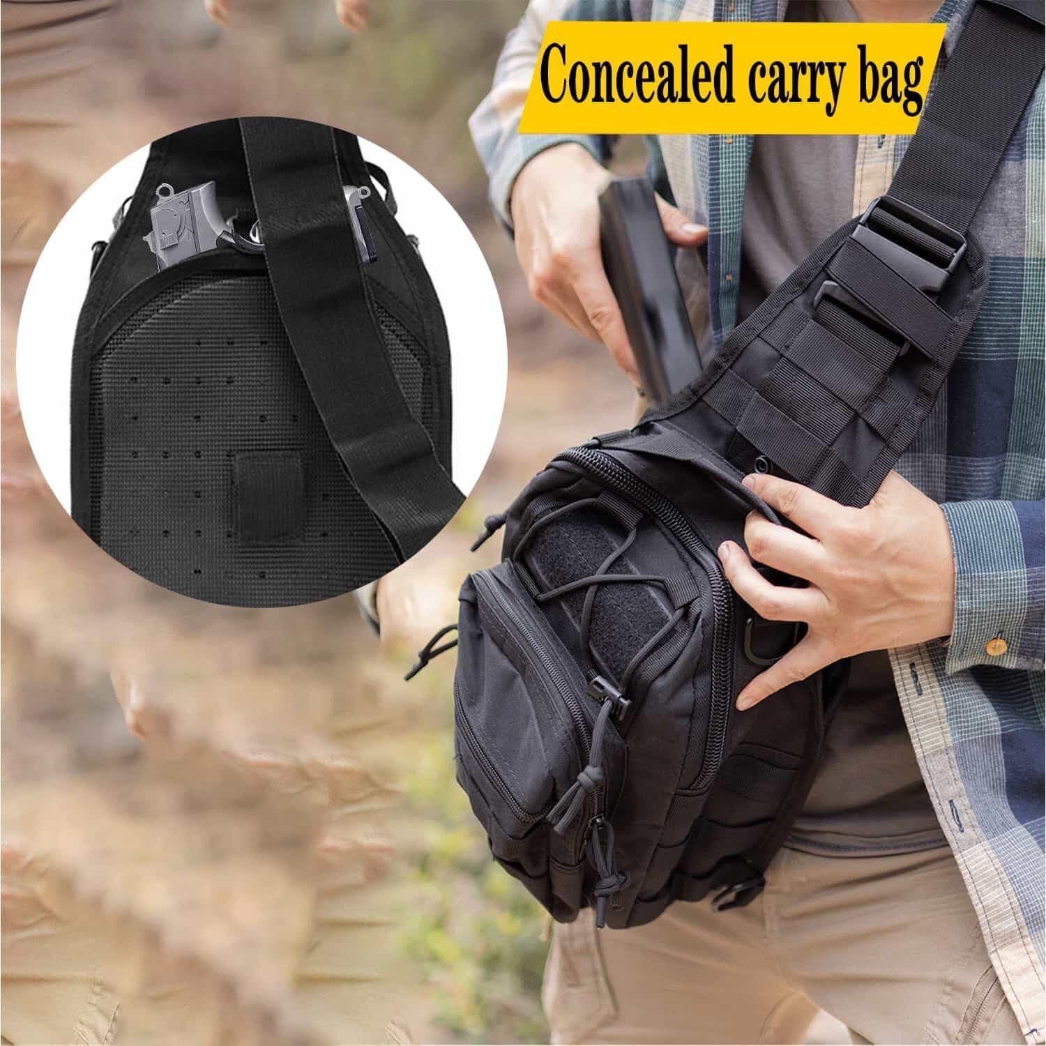 Tactical Sling Shoulder Bag Compact Chest Concealed Carry Gun Bag for Outdoor