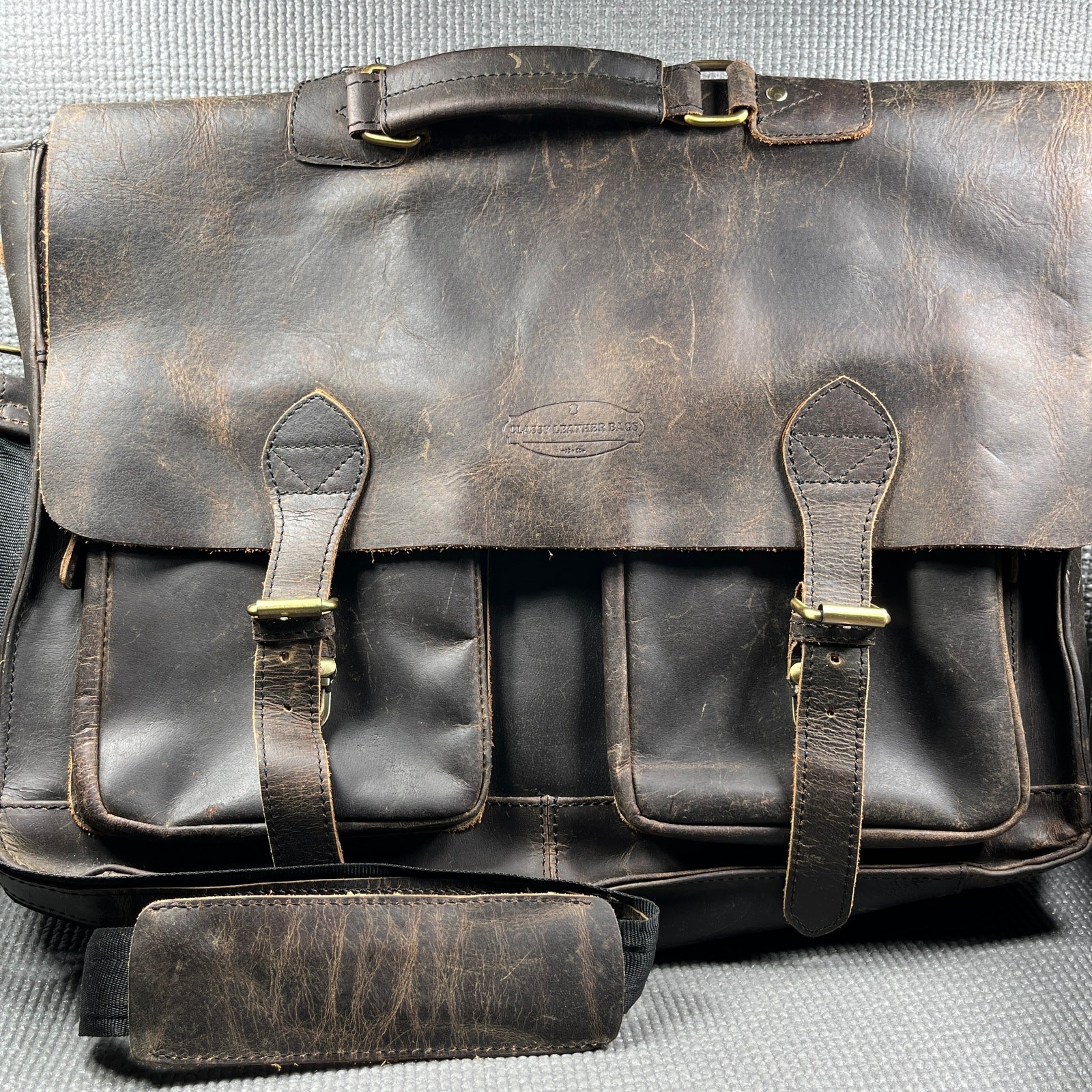 Classy Leather Bag Messenger Bag Brown Leather Retro Pockets Laptop Work Office