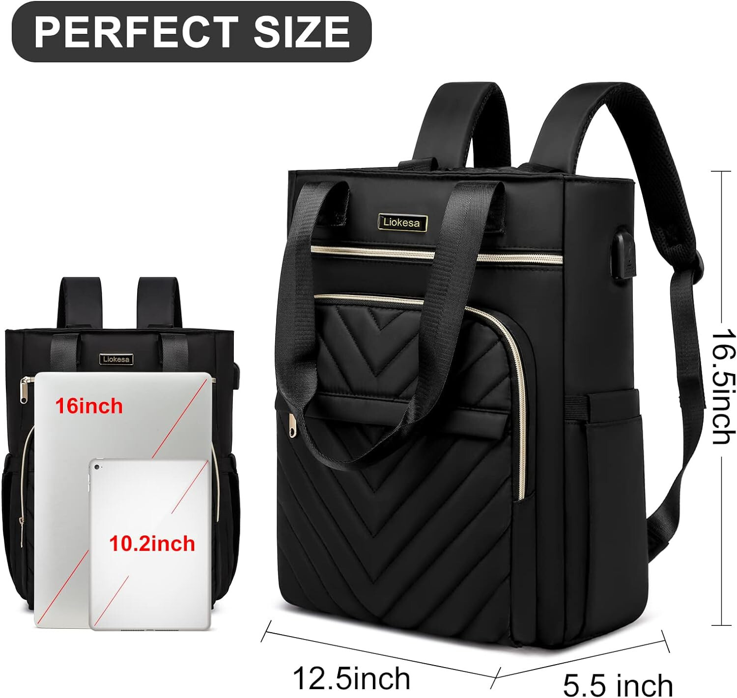 German Made Backpack Purse USB 15.6 Convertible Charging Port Euro Quilted New