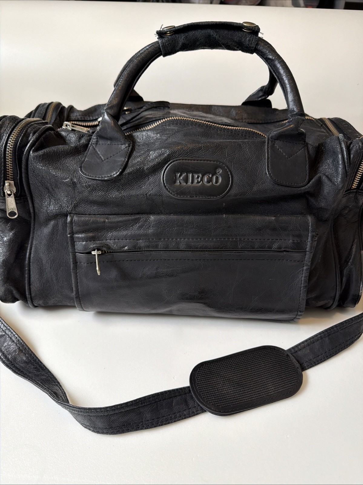 Euro Bags Vintage Large Handled Black Soft Genuine Leather Duffle Travel Bag