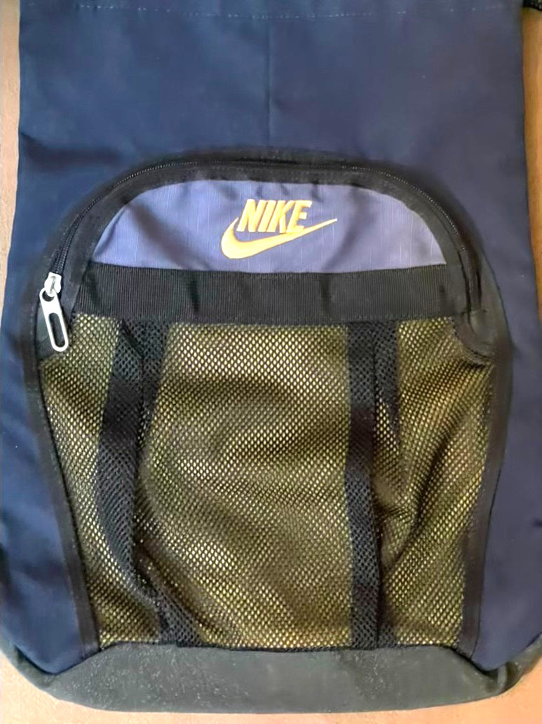 Nike Navy Blue Drawstring Backpack Black Mesh Cinch Sack Bag Gym Stadium Work